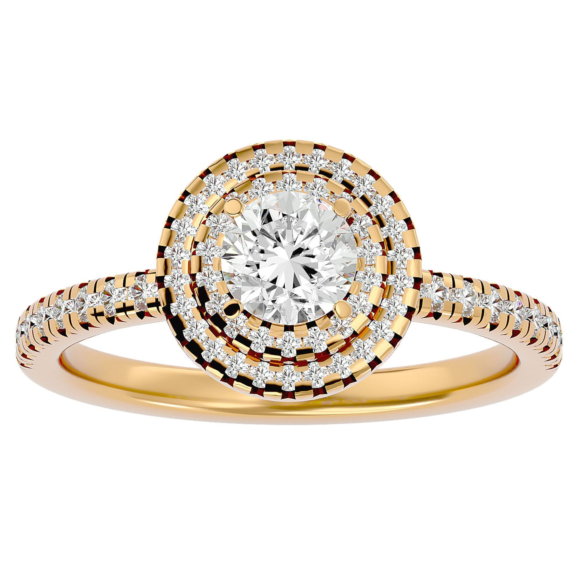 Inel de Logodnă Pinnacle din Aur 14k cu Moissanite Halo Pavé de 1.03 ct din 14k Aur Galben - Castelo.ro