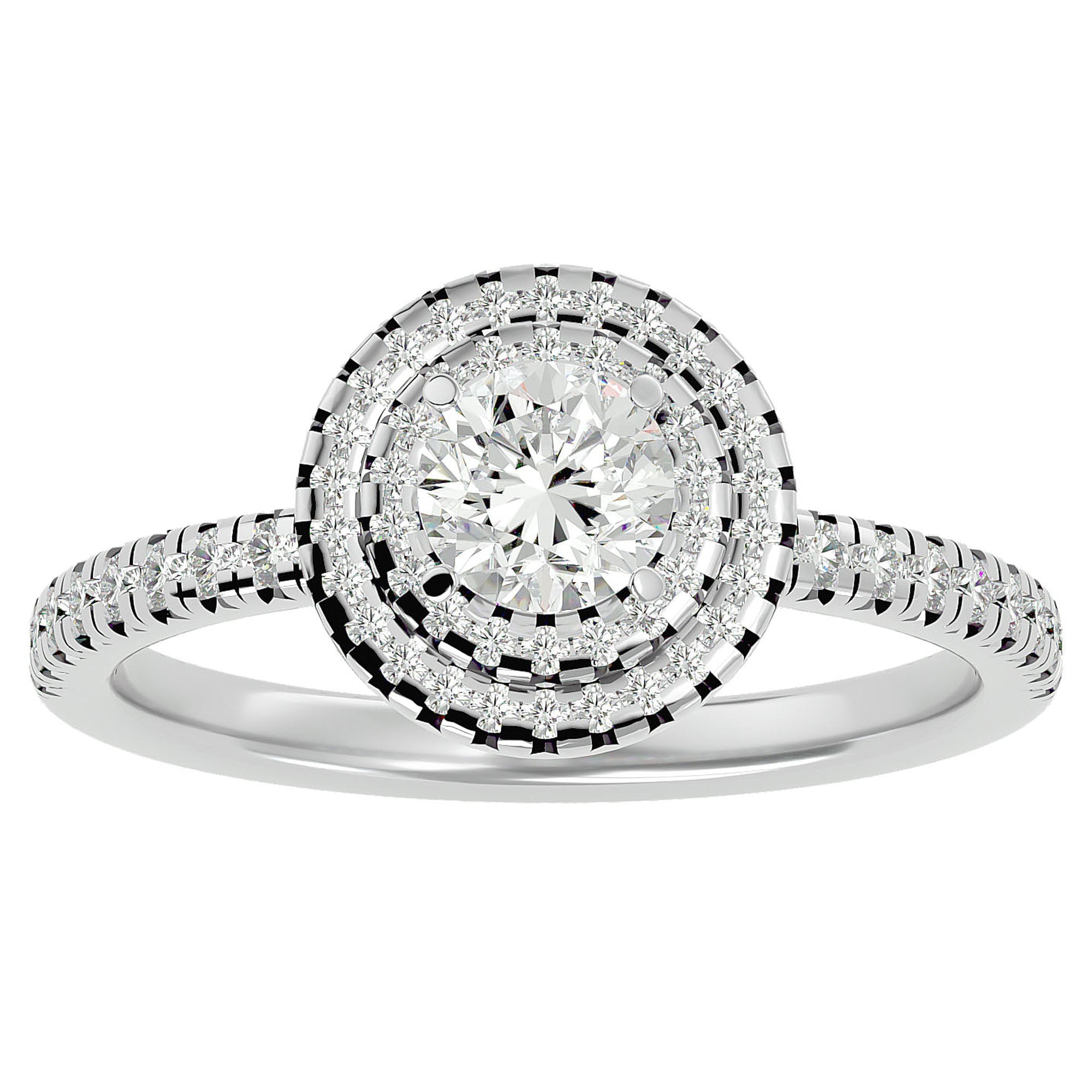 Inel de Logodnă Pinnacle din Aur 14k cu Diamante Create în Laborator Halo Pavé de 1.03 ct din 14k Aur Alb - Castelo.ro