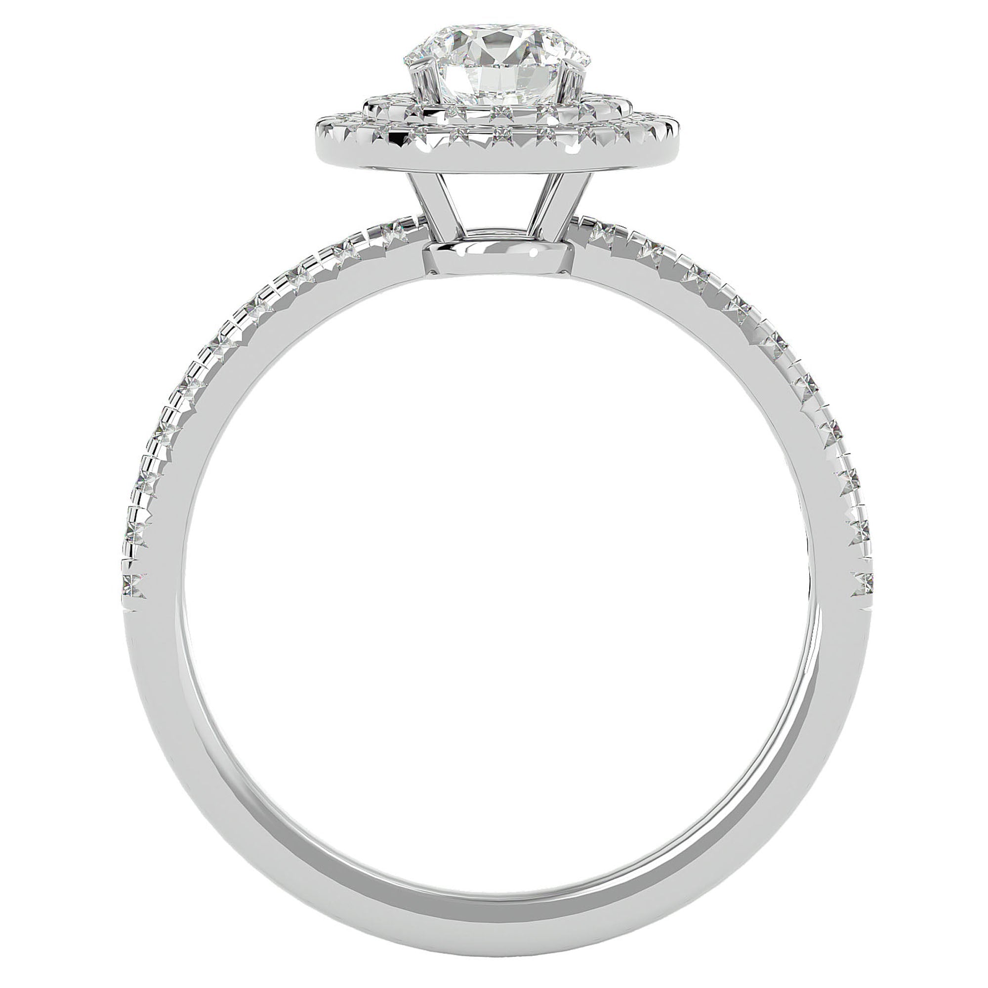 Inel de Logodnă Pinnacle din Aur 14k cu Moissanite Halo Pavé de 1.03 ct din 14k Aur Alb - Castelo.ro