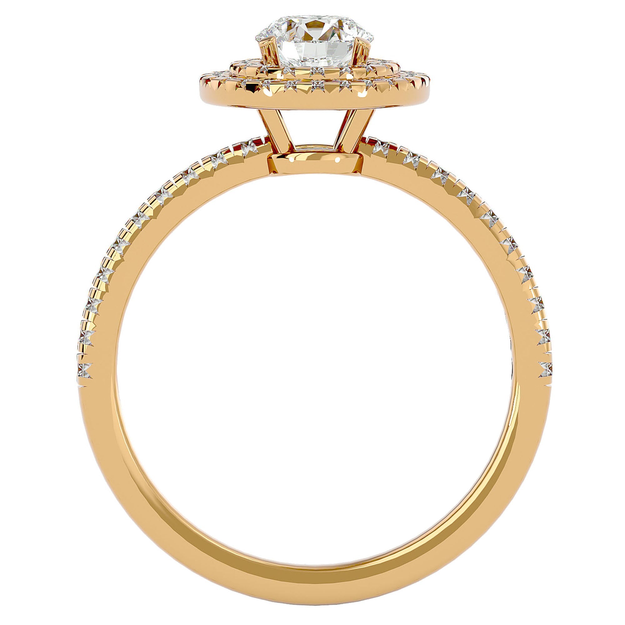 Inel de Logodnă Pinnacle din Aur 14k cu Diamante Naturale Halo Pavé de 1.03 ct din 14k Aur Galben - Castelo.ro