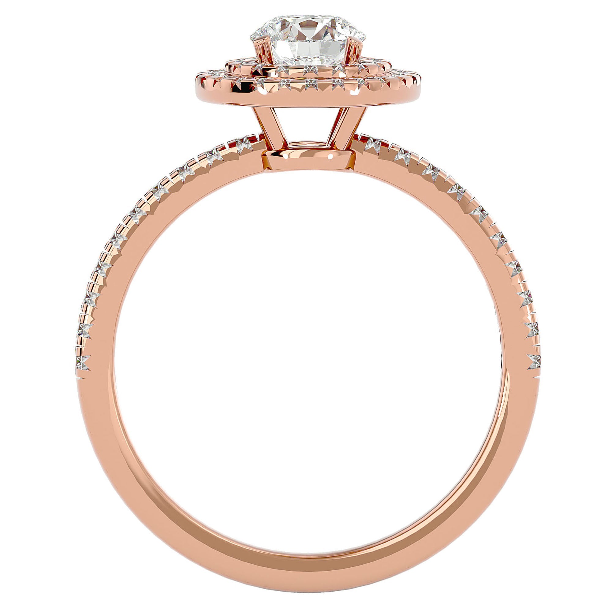 Inel de Logodnă Pinnacle din Aur 14k cu Diamante Naturale Halo Pavé de 1.03 ct din 14k Aur Roz - Castelo.ro