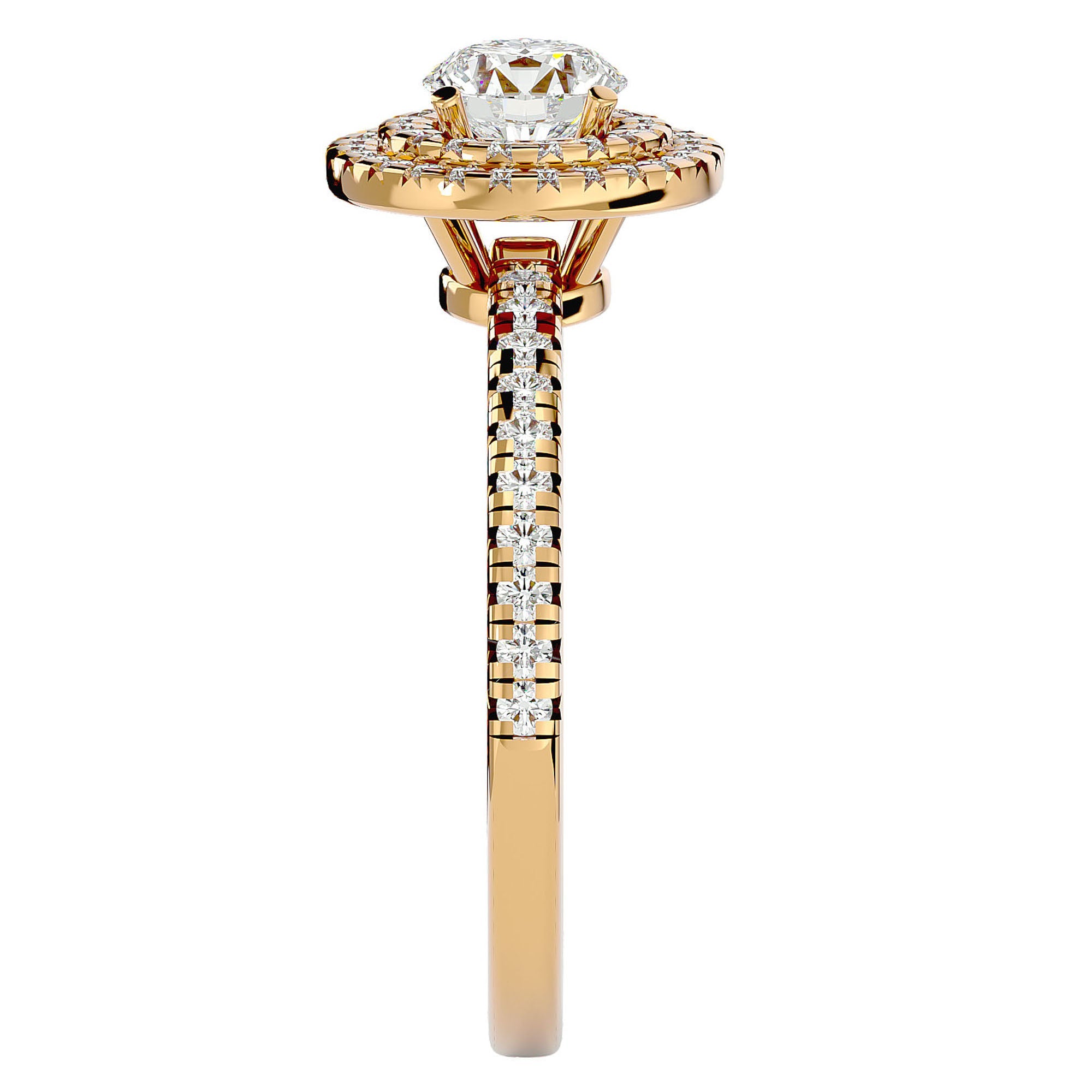 Inel de Logodnă Pinnacle cu Diamante Create în Laborator Halo Pavé de 1.03 ct din 18k Aur Galben - Castelo.ro