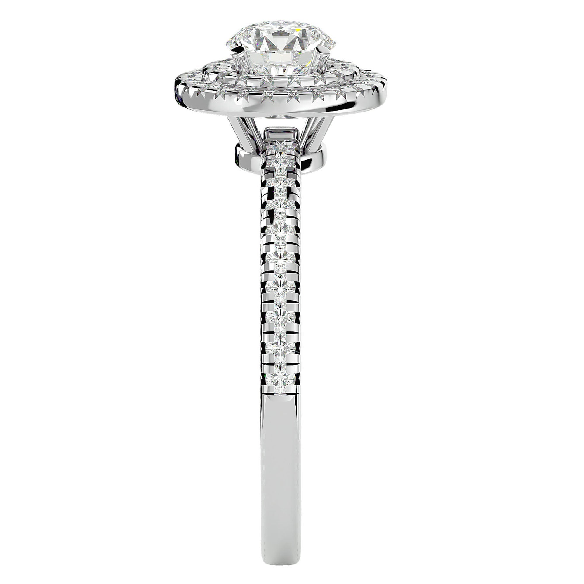 Inel de Logodnă Pinnacle din Aur 14k cu Moissanite Halo Pavé de 1.03 ct din 14k Aur Alb - Castelo.ro