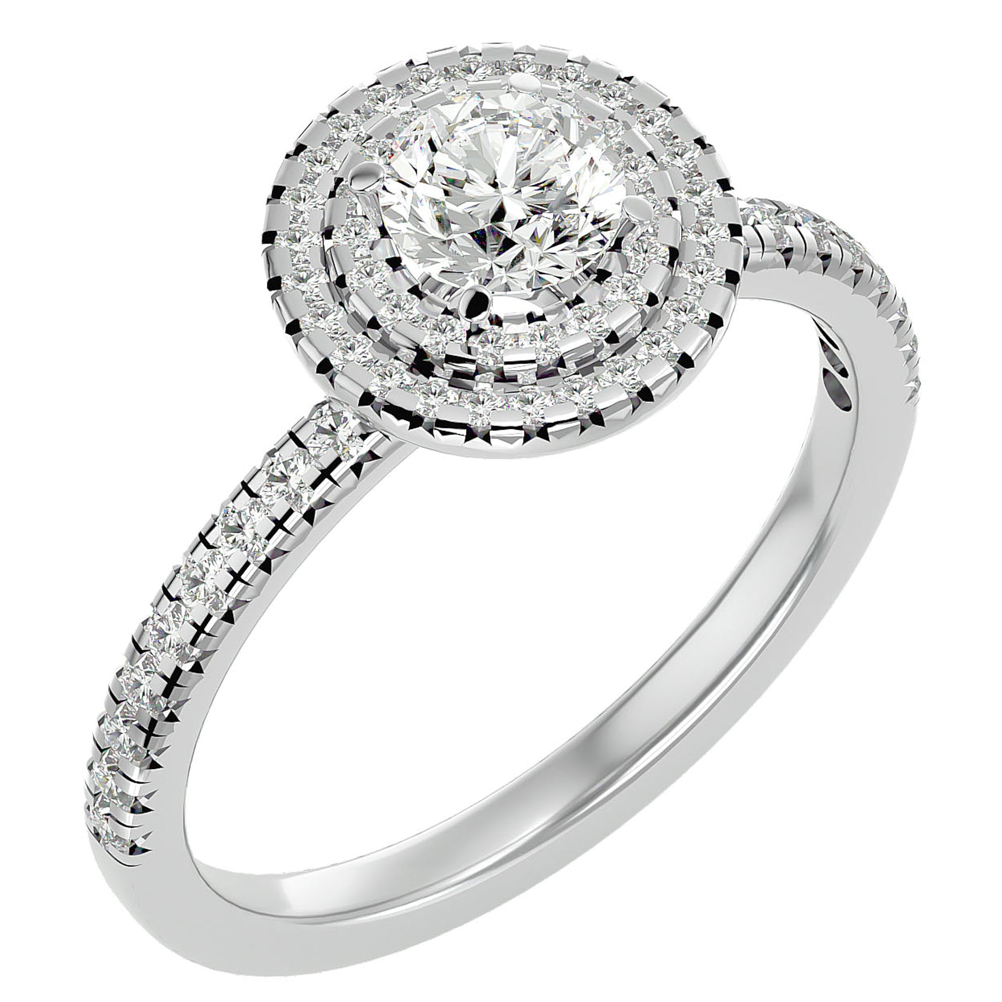 Inel de Logodnă Pinnacle din Aur 14k cu Moissanite Halo Pavé de 1.03 ct din 14k Aur Alb - Castelo.ro
