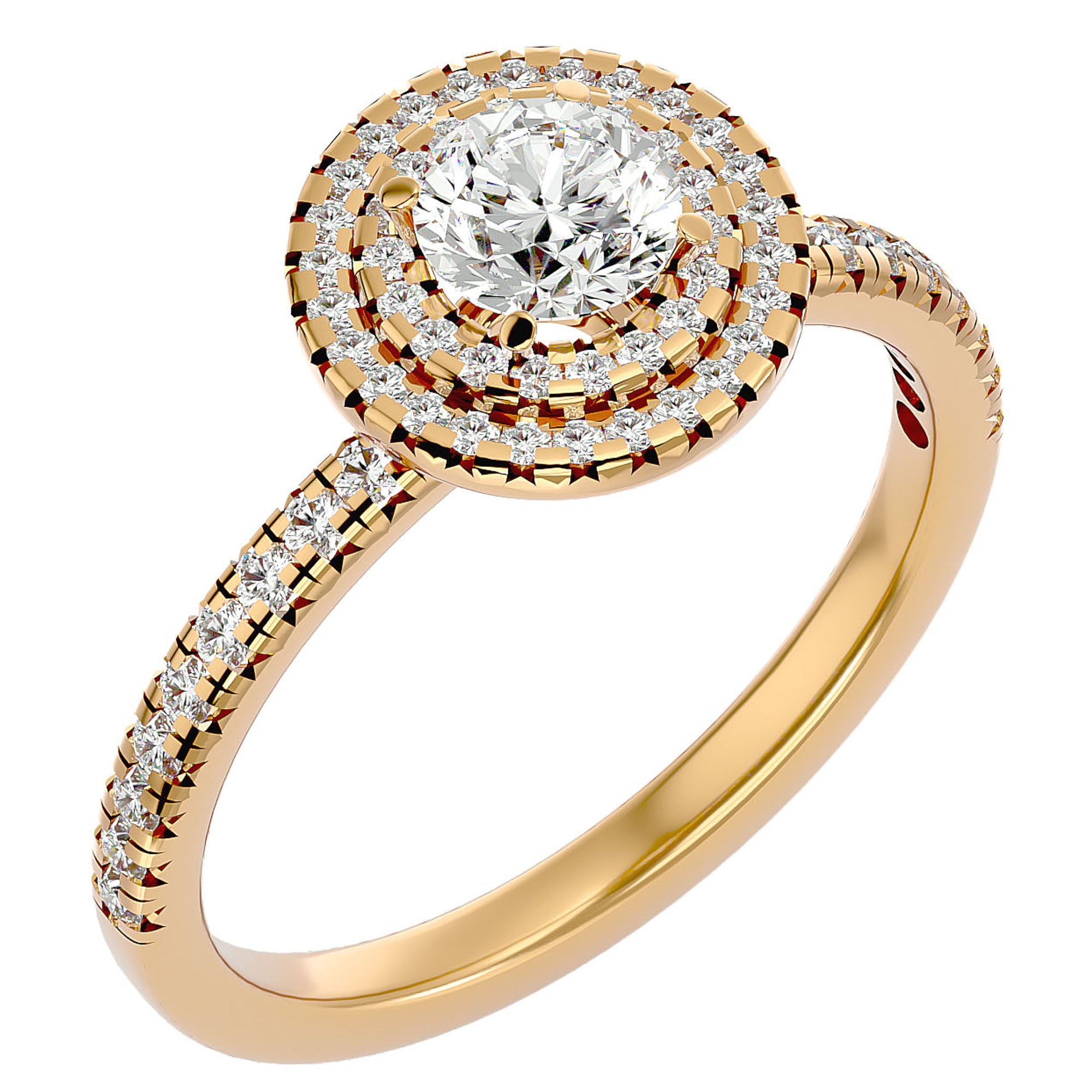 Inel de Logodnă Pinnacle din Aur 14k cu Moissanite Halo Pavé de 1.03 ct din 14k Aur Galben - Castelo.ro