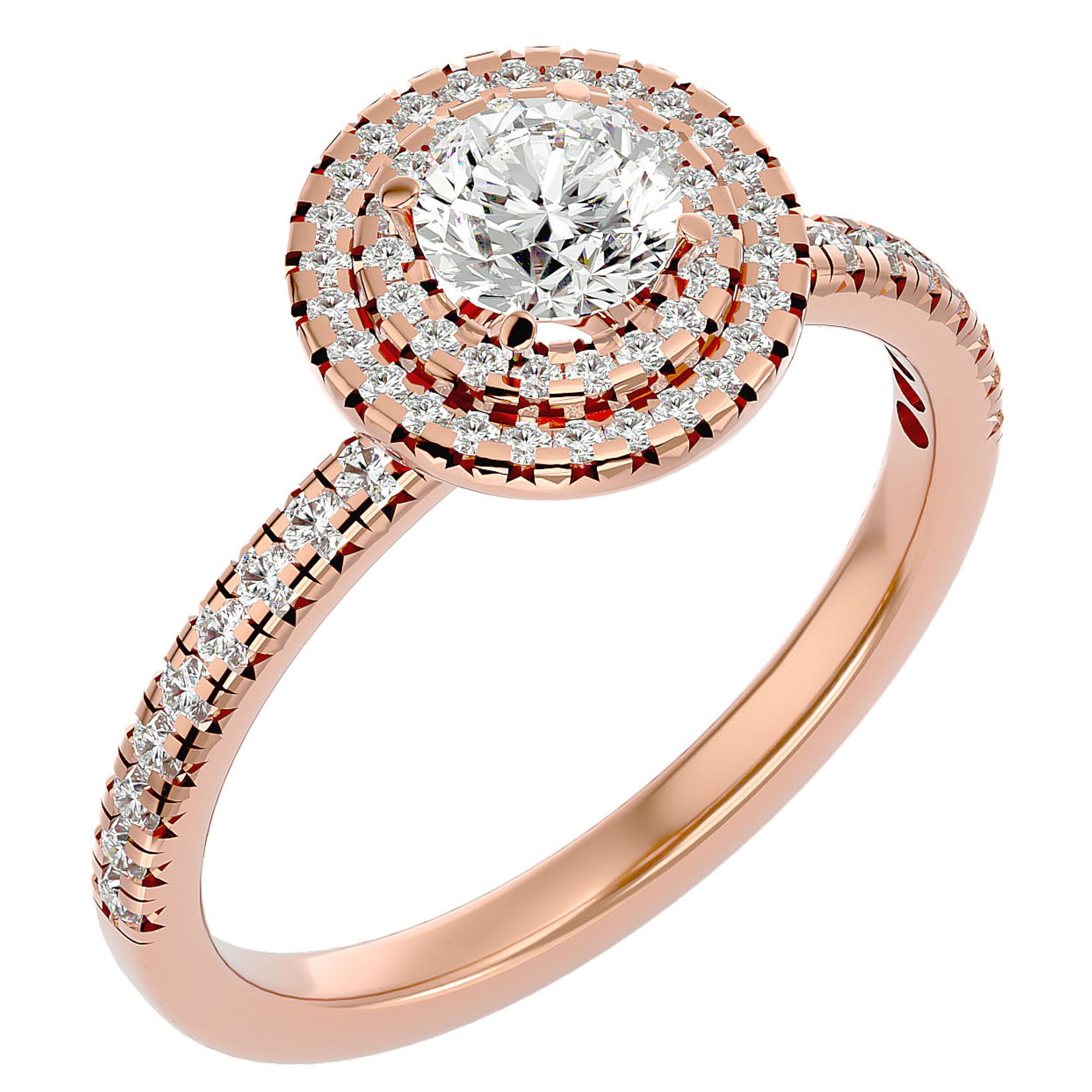 Inel de Logodnă Pinnacle din Aur 14k cu Moissanite Halo Pavé de 1.03 ct din 14k Aur Roz - Castelo.ro