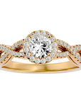 Inel de Logodnă Trio din Aur 14k cu Diamante Create în Laborator Halo Pavé de 0.68 ct din 14k Aur Galben - Castelo.ro