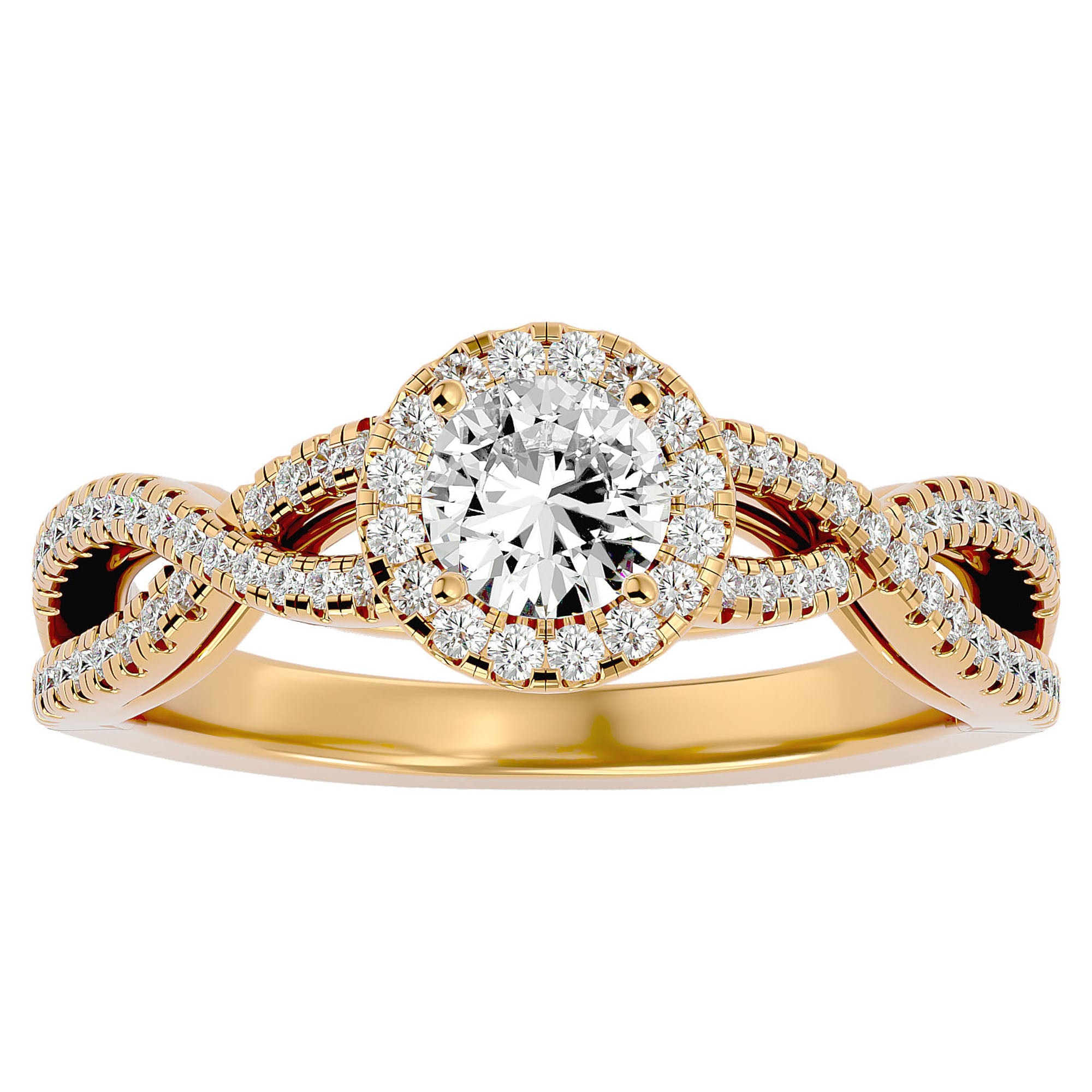 Inel de Logodnă Trio din Aur 14k cu Moissanite Halo Pavé de 0.68 ct din 14k Aur Galben - Castelo.ro