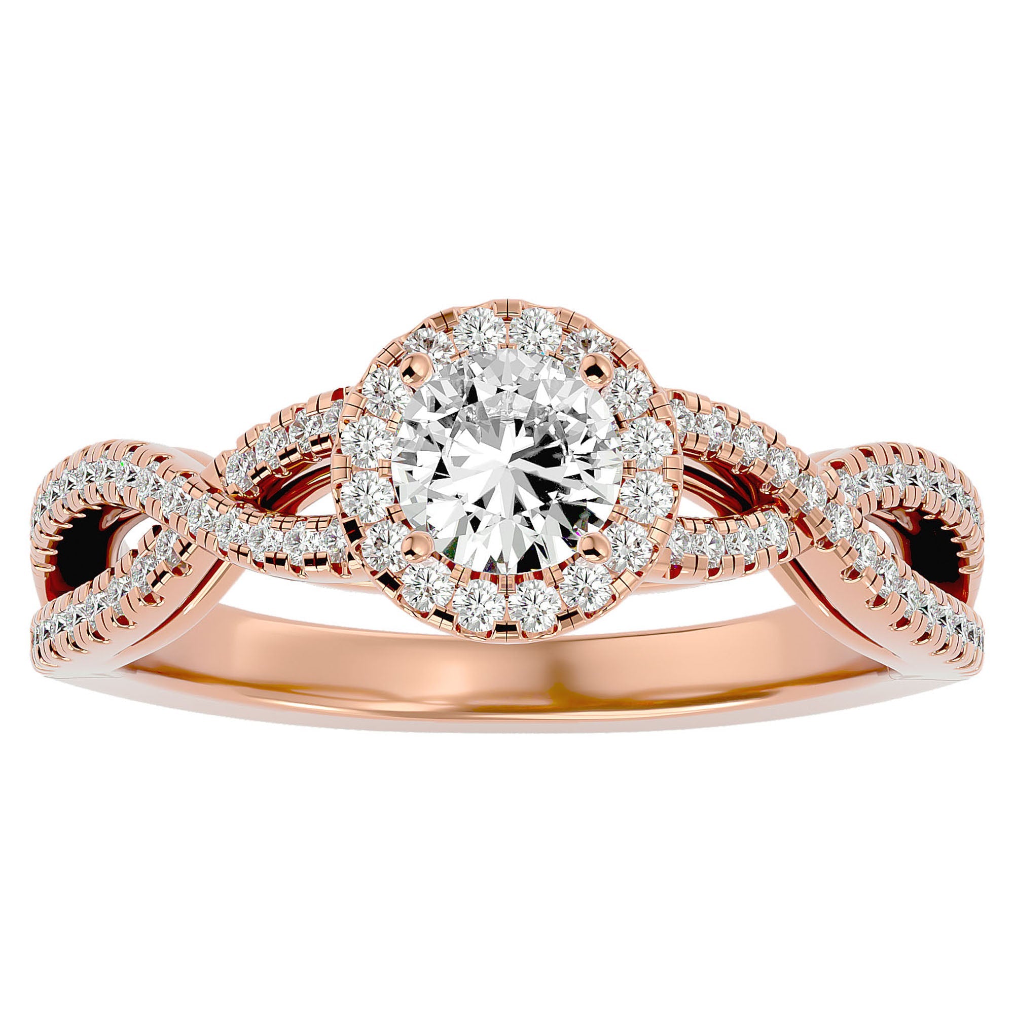 Inel de Logodnă Trio cu Diamante Create în Laborator Halo Pavé de 0.68 ct din 18k Aur Roz - Castelo.ro