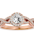 Inel de Logodnă Trio din Aur 14k cu Diamante Create în Laborator Halo Pavé de 0.68 ct din 14k Aur Roz - Castelo.ro