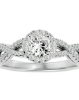 Inel de Logodnă Trio din Aur 14k cu Diamante Create în Laborator Halo Pavé de 0.68 ct din 14k Aur Alb - Castelo.ro