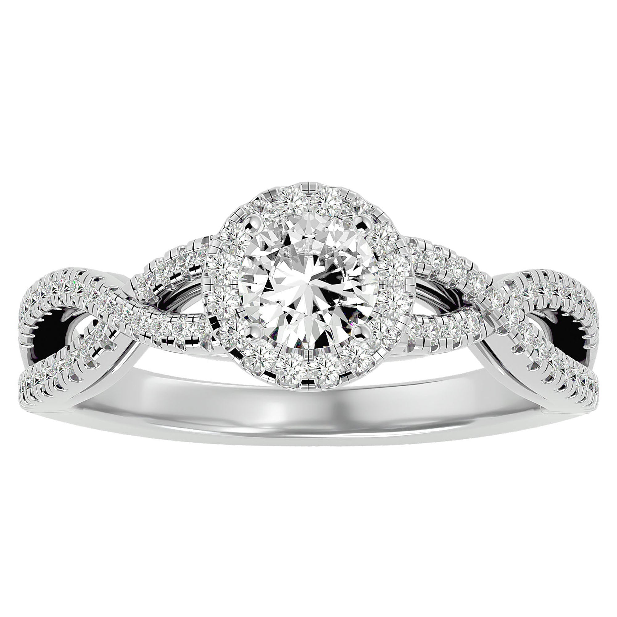 Inel de Logodnă Trio din Aur 14k cu Moissanite Halo Pavé de 0.68 ct din 14k Aur Alb - Castelo.ro