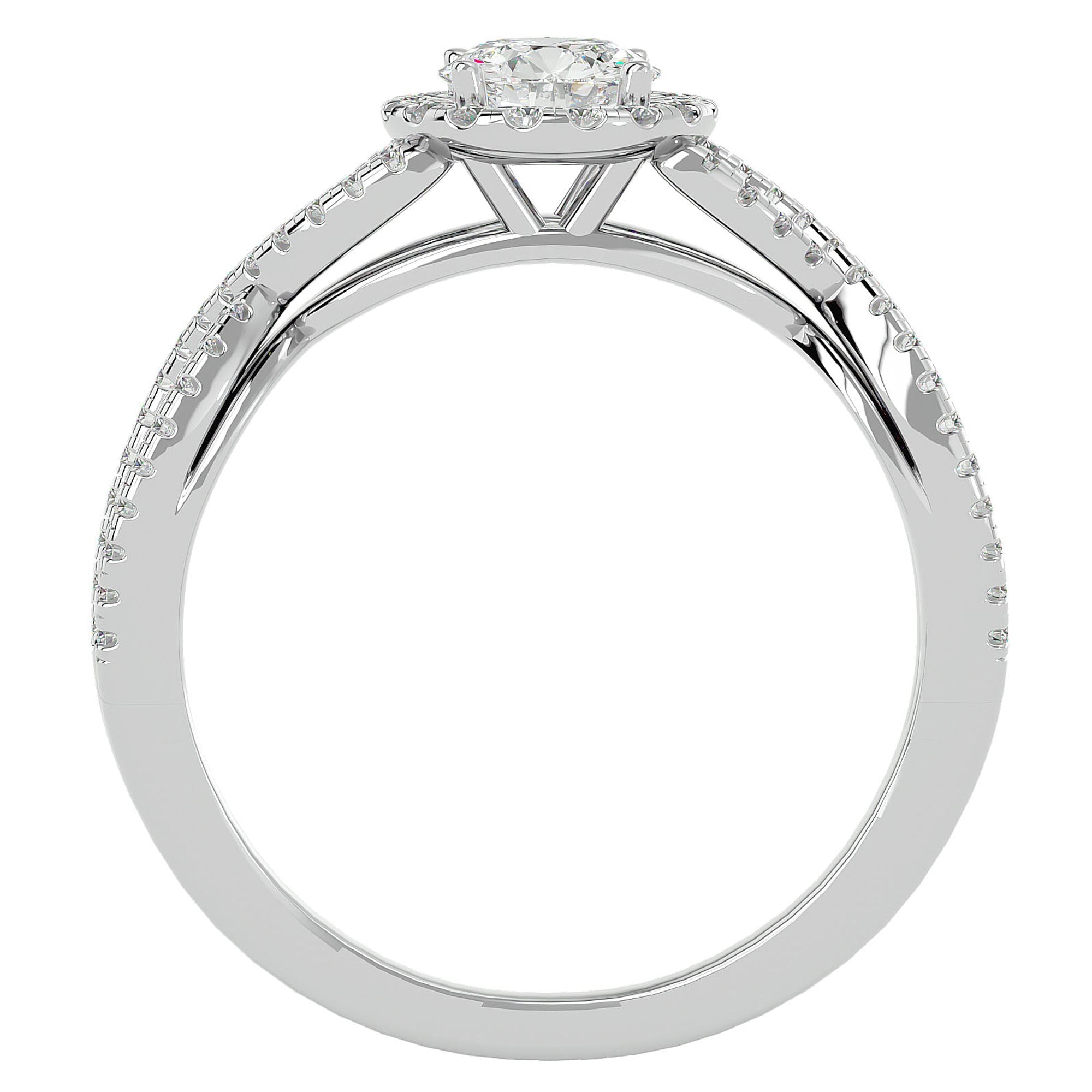 Inel de Logodnă Trio din Aur 14k cu Diamante Create în Laborator Halo Pavé de 0.68 ct din 14k Aur Alb - Castelo.ro
