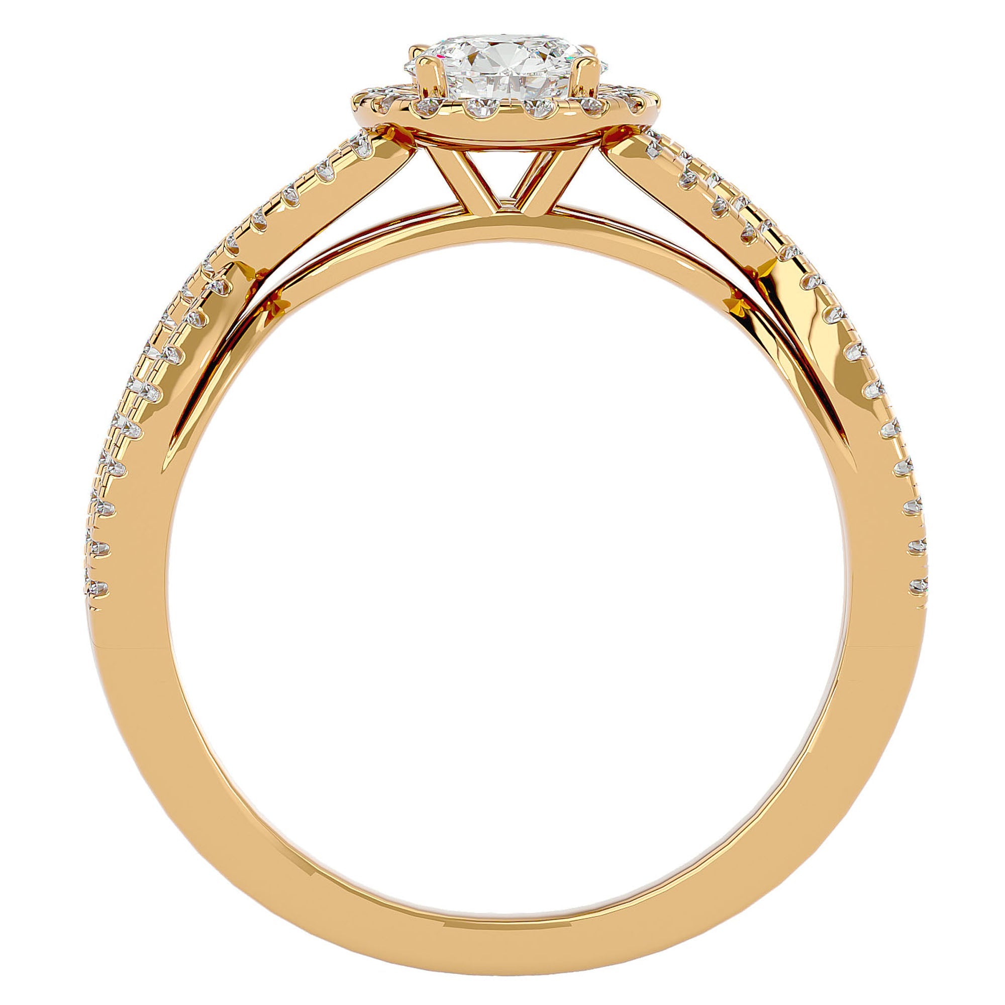 Inel de Logodnă Trio din Aur 14k cu Diamante Create în Laborator Halo Pavé de 0.68 ct din 14k Aur Galben - Castelo.ro