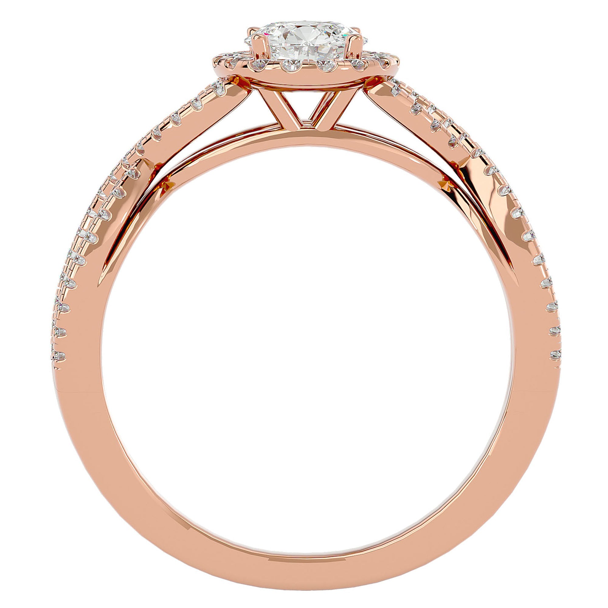 Inel de Logodnă Trio din Aur 14k cu Moissanite Halo Pavé de 0.68 ct din 14k Aur Roz - Castelo.ro