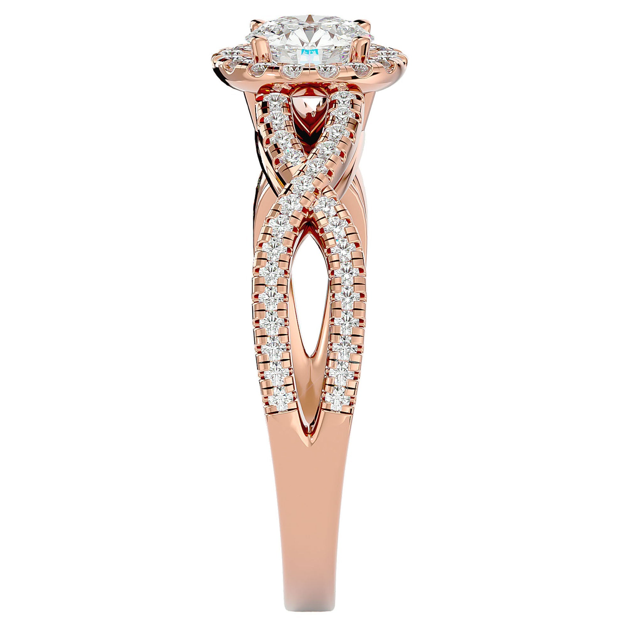Inel de Logodnă Trio cu Diamante Create în Laborator Halo Pavé de 0.68 ct din 18k Aur Roz - Castelo.ro