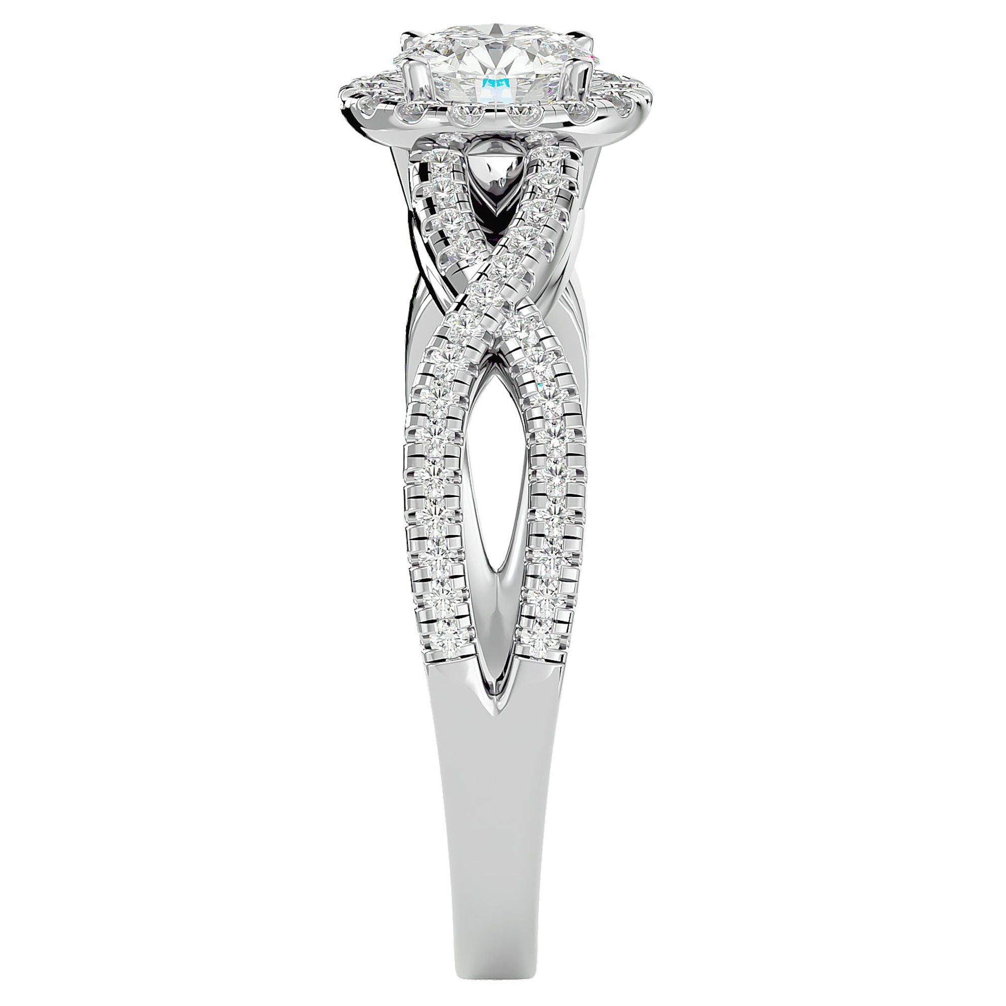 Inel de Logodnă Trio din Aur 14k cu Diamante Create în Laborator Halo Pavé de 0.68 ct din 14k Aur Alb - Castelo.ro