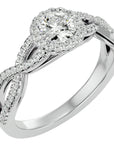 Inel de Logodnă Trio din Aur 14k cu Diamante Create în Laborator Halo Pavé de 0.68 ct din 14k Aur Alb - Castelo.ro