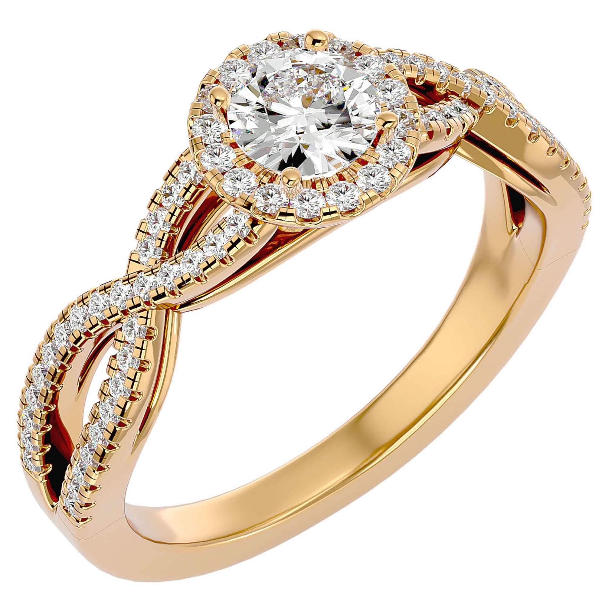 Inel de Logodnă Trio din Aur 14k cu Moissanite Halo Pavé de 0.68 ct din 14k Aur Galben - Castelo.ro