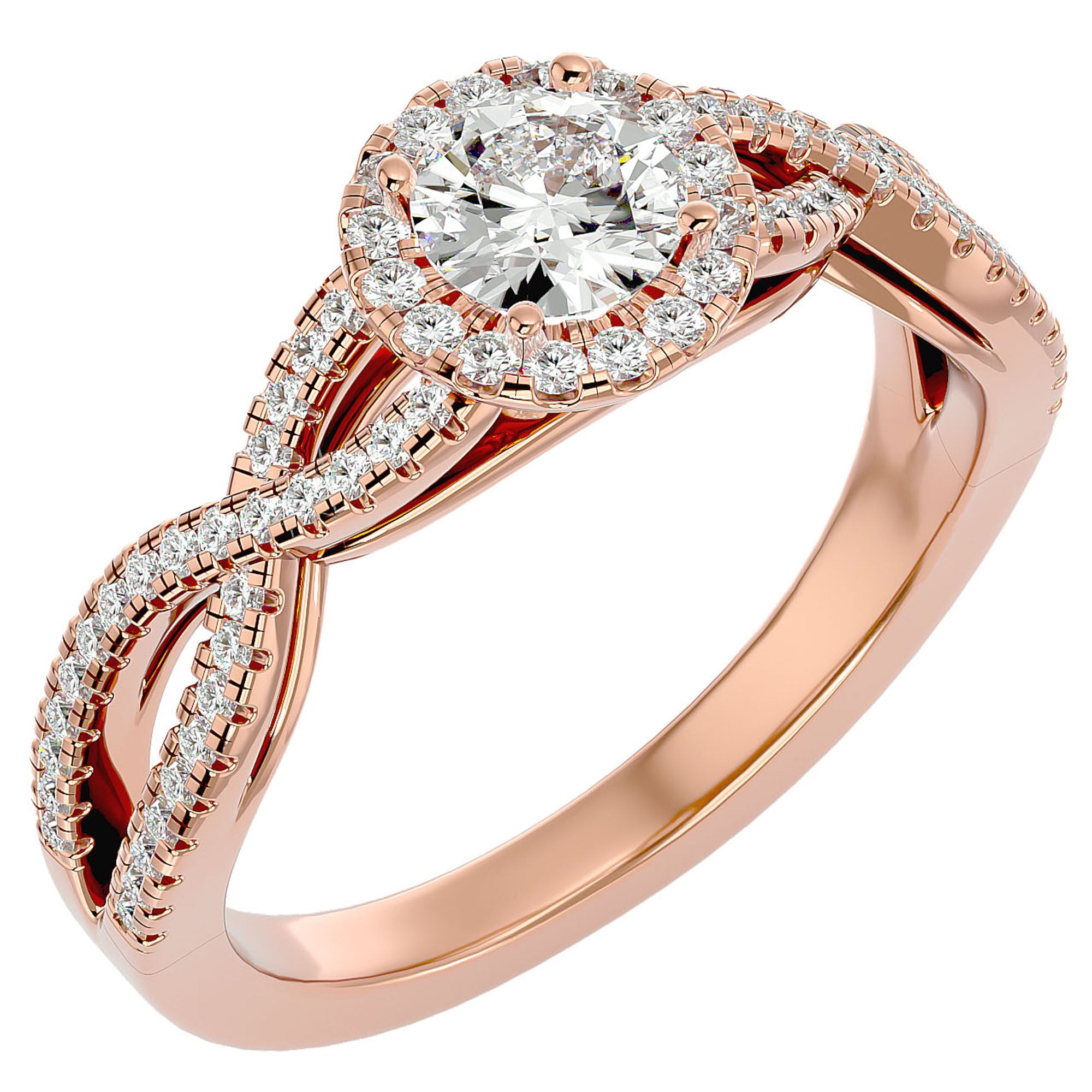Inel de Logodnă Trio din Aur 14k cu Diamante Create în Laborator Halo Pavé de 0.68 ct din 14k Aur Roz - Castelo.ro