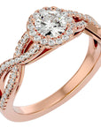 Inel de Logodnă Trio din Aur 14k cu Diamante Create în Laborator Halo Pavé de 0.68 ct din 14k Aur Roz - Castelo.ro