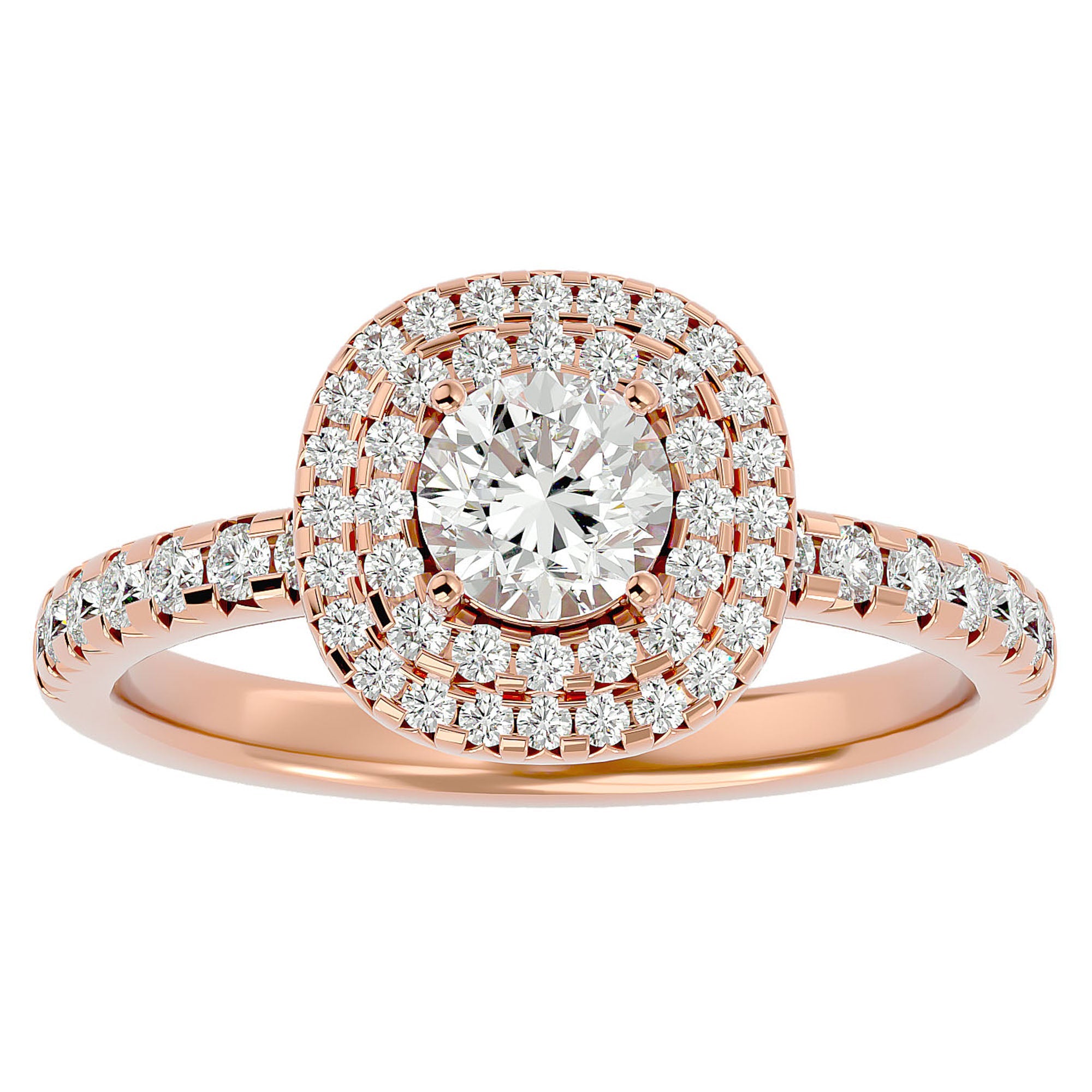 Inel de Logodnă Aristocrat cu Diamante Create în Laborator Halo Pavé de 1.14 ct din 18k Aur Roz - Castelo.ro