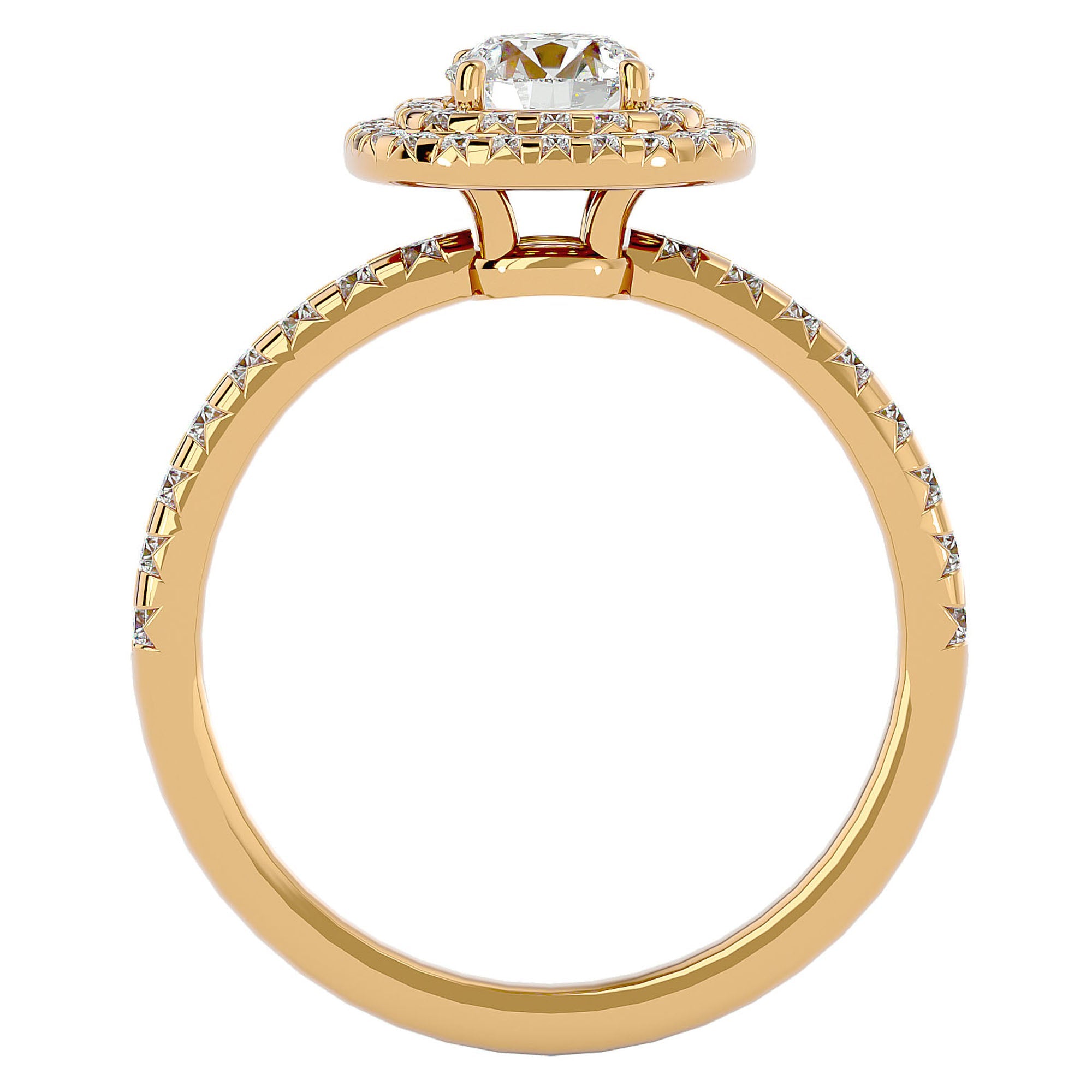 Inel de Logodnă Aristocrat cu Diamante Create în Laborator Halo Pavé de 1.14 ct din 18k Aur Galben - Castelo.ro