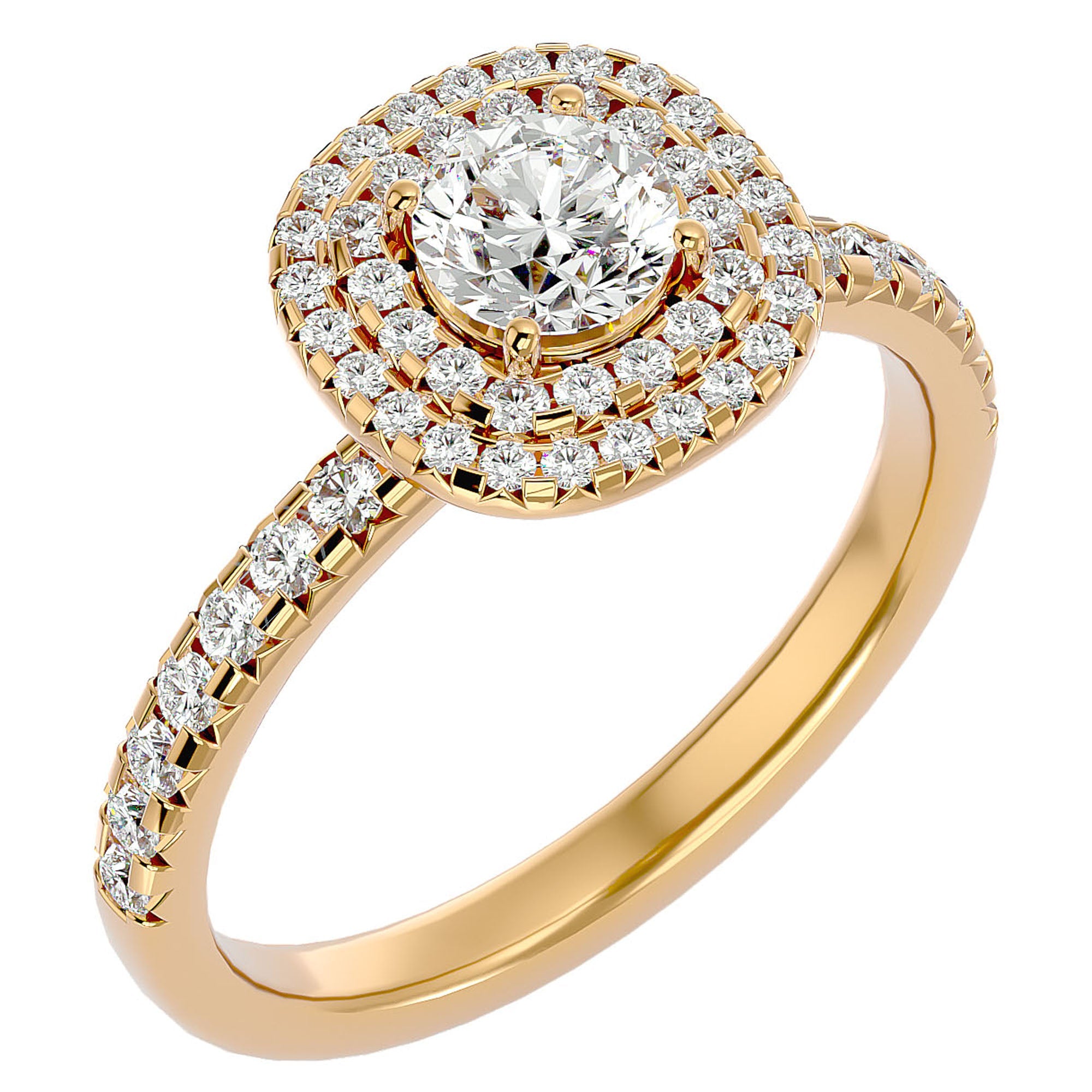 Inel de Logodnă Aristocrat cu Moissanite Halo Pavé de 1.14 ct din 18k Aur Galben - Castelo.ro