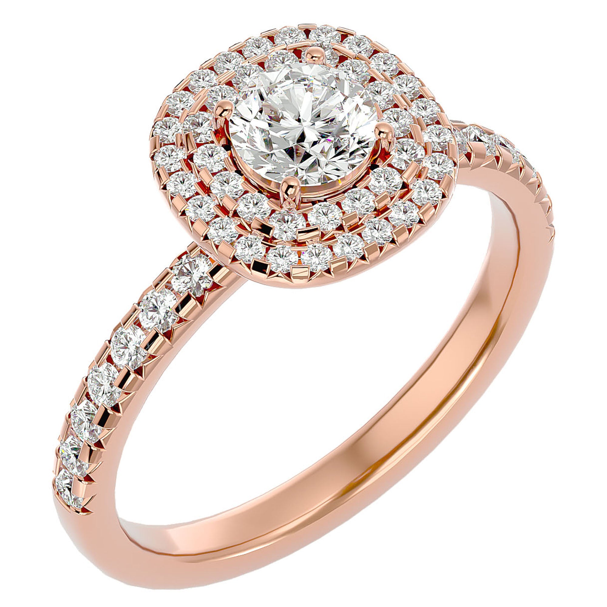 Inel de Logodnă Aristocrat cu Diamante Create în Laborator Halo Pavé de 1.14 ct din 18k Aur Roz - Castelo.ro