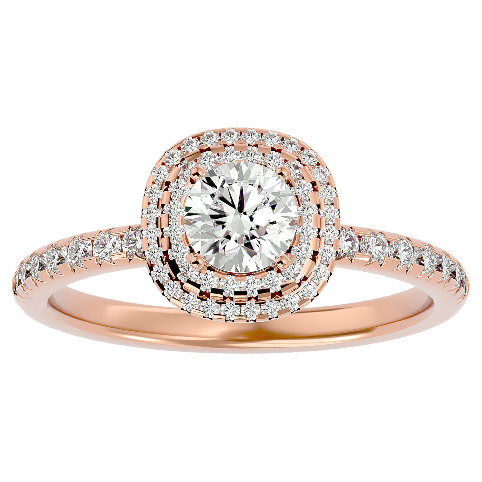 Inel de Logodnă Rhapsody din Aur 14k cu Diamante Create în Laborator Halo Pavé de 0.93 ct din 14k Aur Roz - Castelo.ro