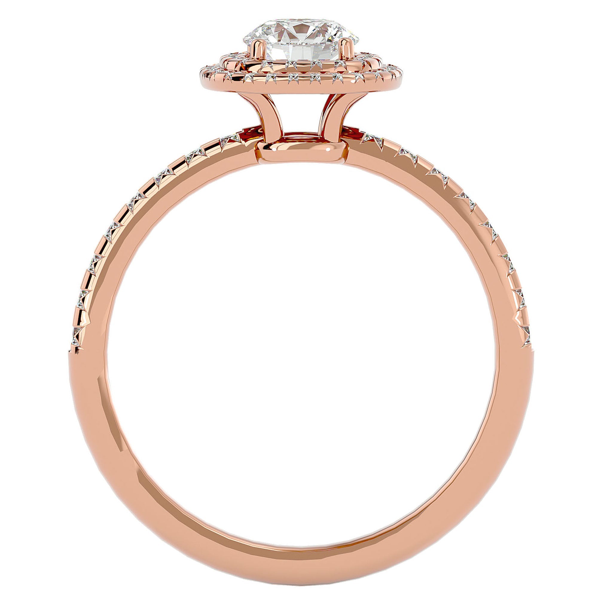 Inel de Logodnă Rhapsody din Aur 14k cu Diamante Naturale Halo Pavé de 0.93 ct din 14k Aur Roz - Castelo.ro