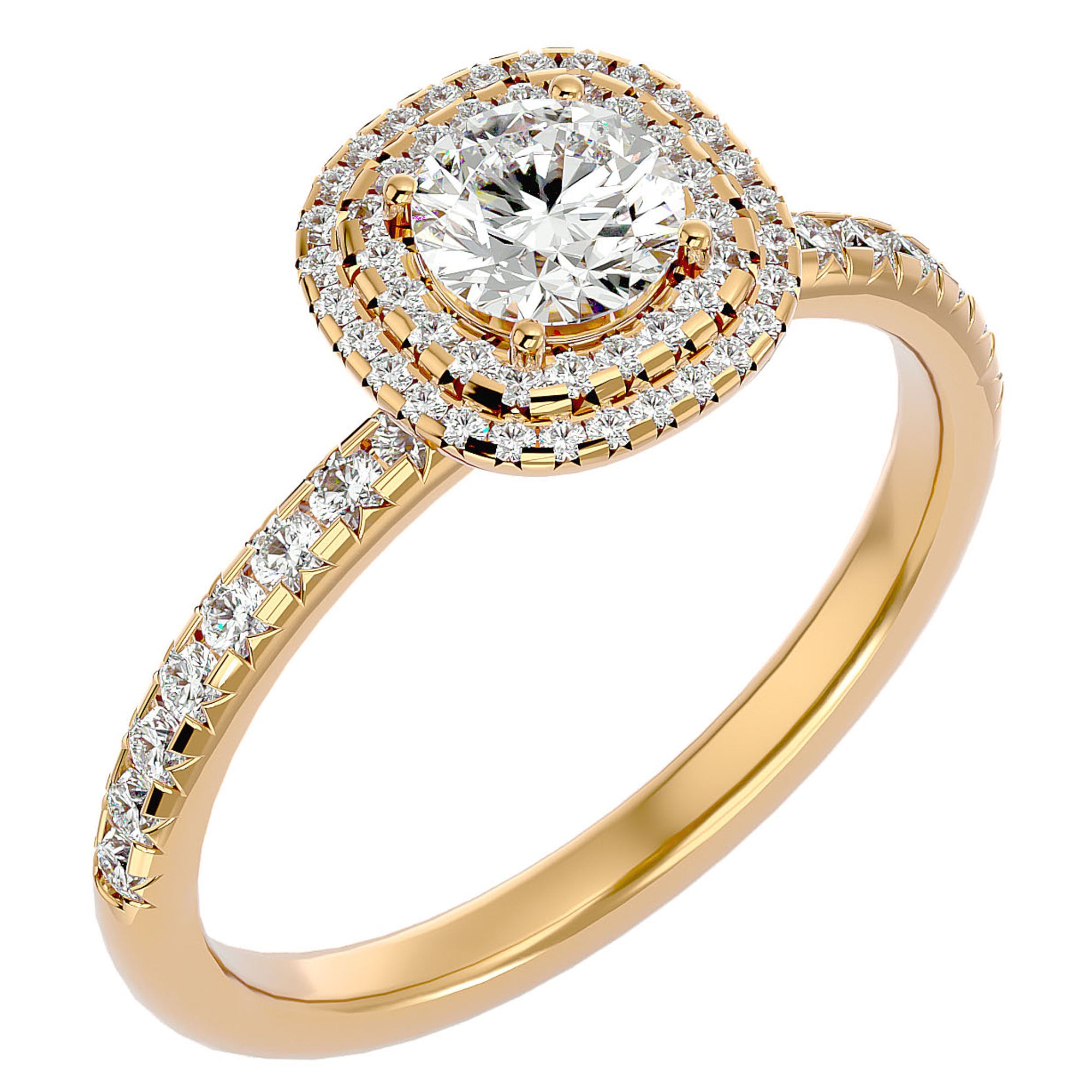 Inel de Logodnă Rhapsody din Aur 14k cu Diamante Naturale Halo Pavé de 0.93 ct din 14k Aur Galben - Castelo.ro