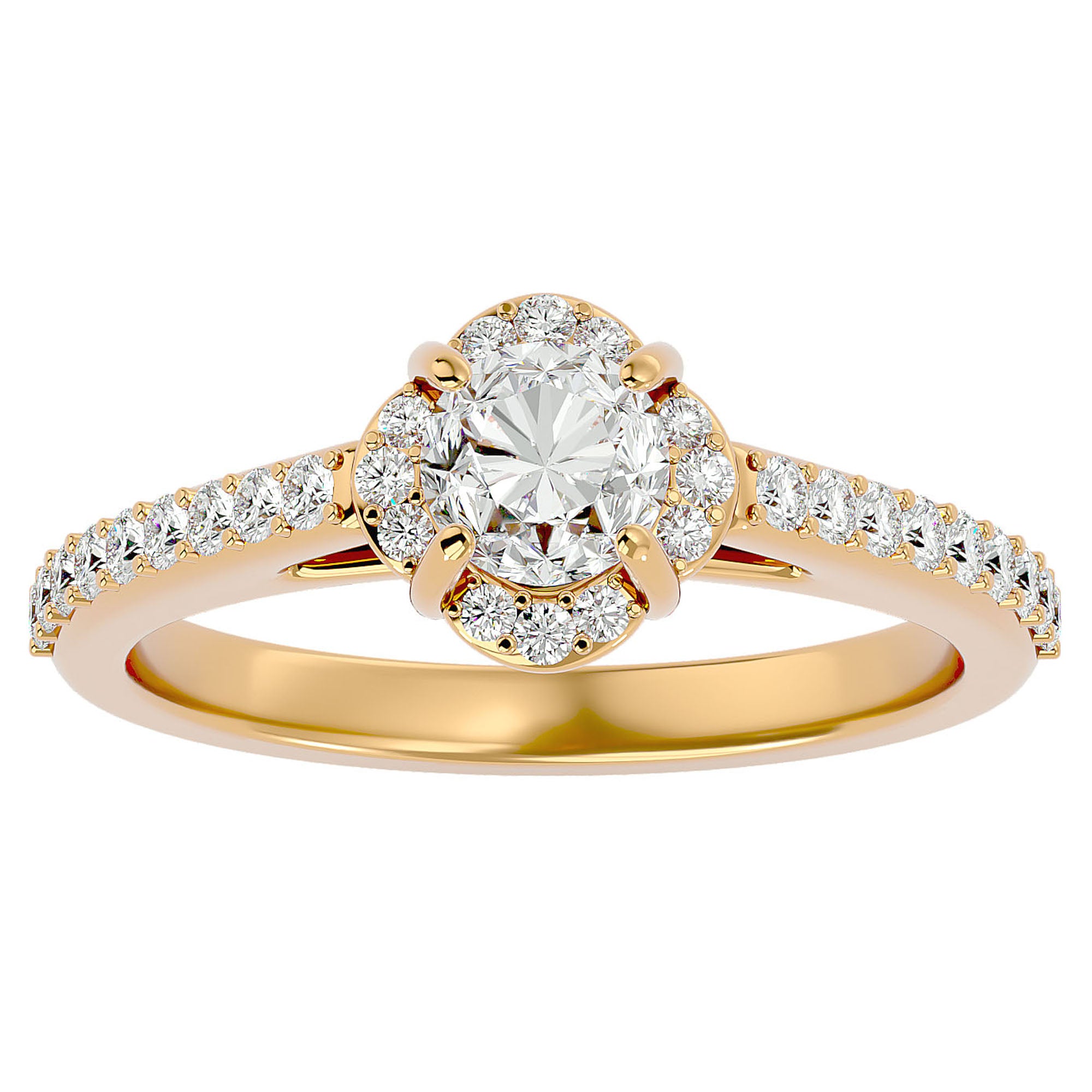 Inel de Logodnă Chateau cu Diamante Create în Laborator Halo Pavé de 1.54 ct din 18k Aur Galben - Castelo.ro