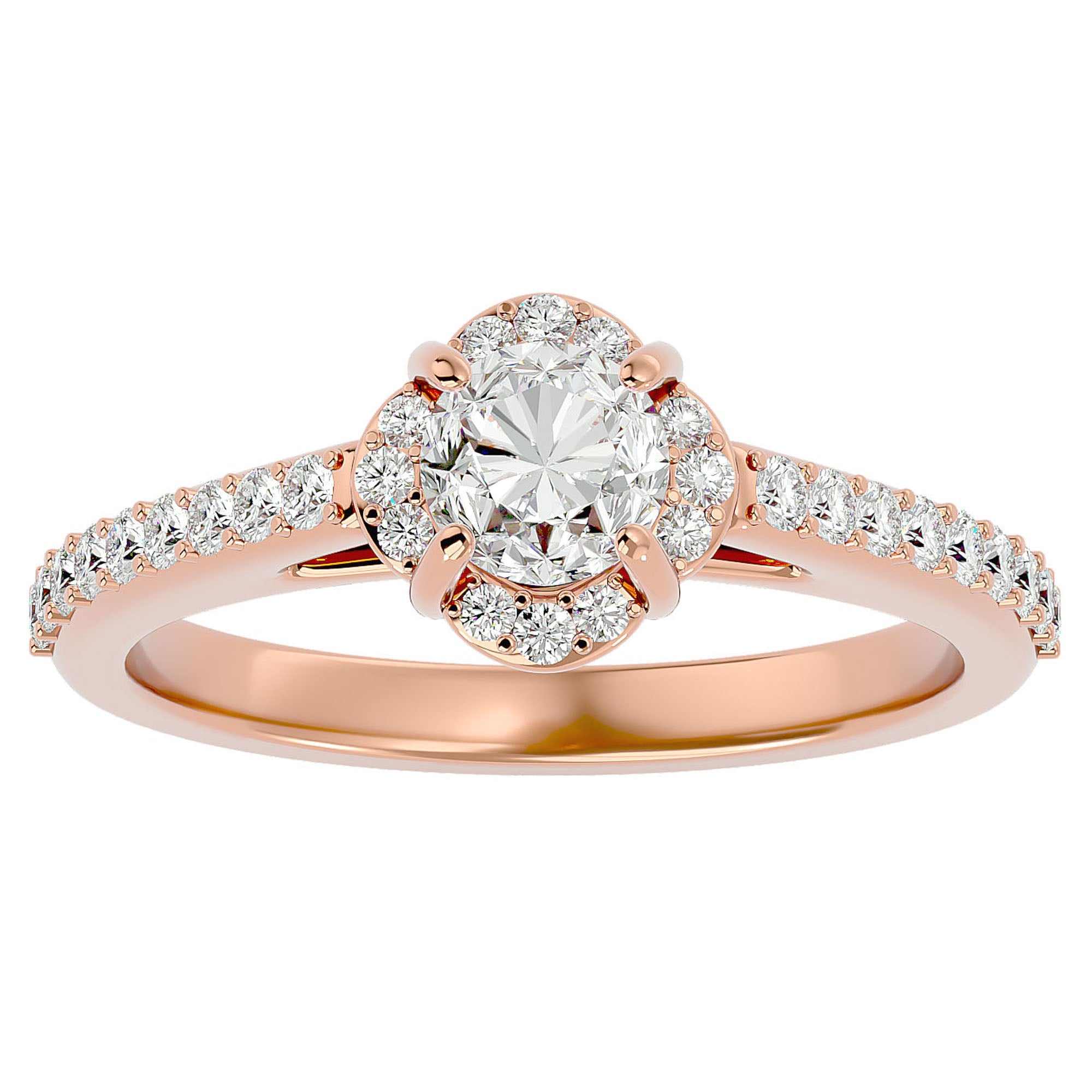 Inel de Logodnă Chateau din Aur 14k cu Diamante Create în Laborator Halo Pavé de 1.54 ct din 14k Aur Roz - Castelo.ro