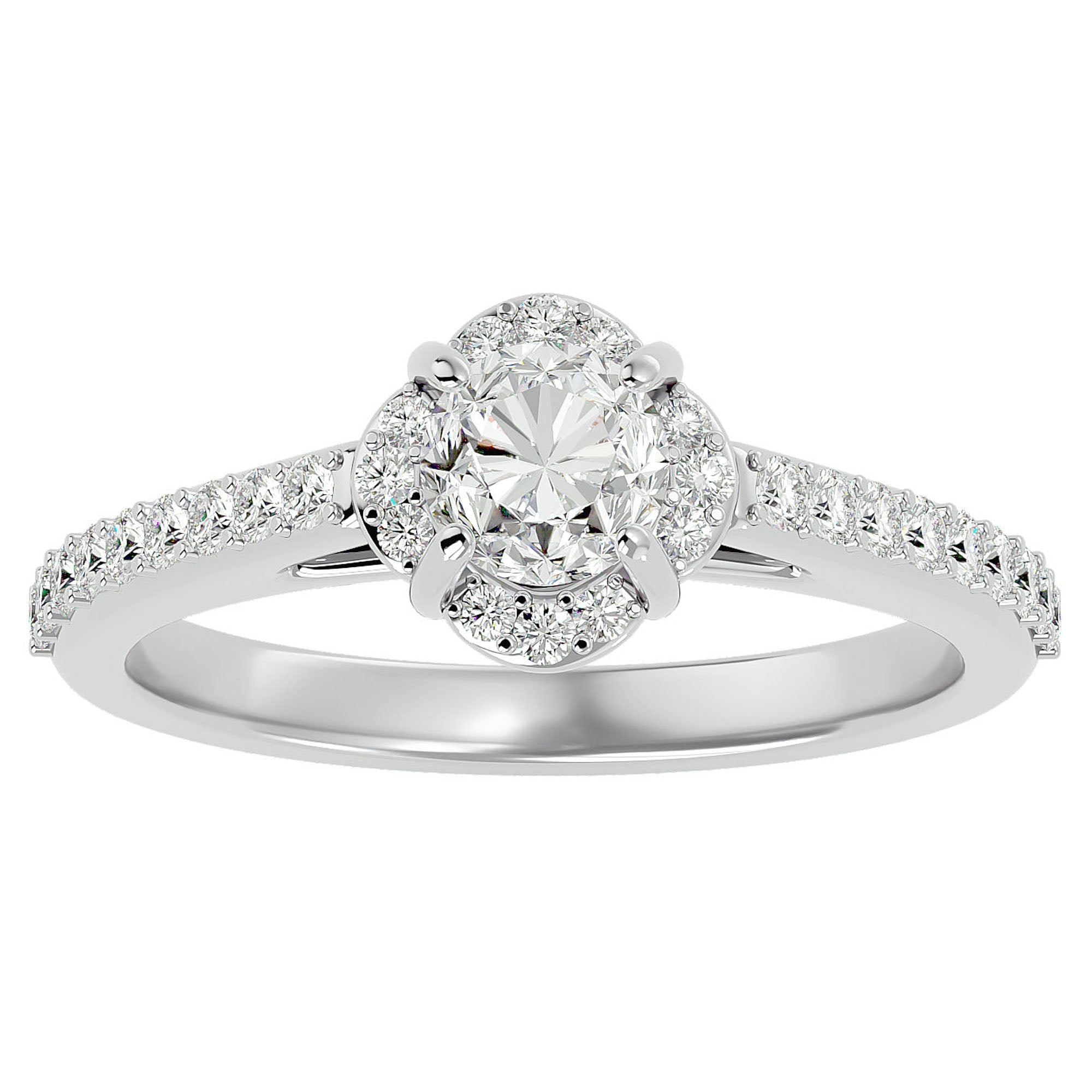 Inel de Logodnă Chateau din Aur 14k cu Diamante Create în Laborator Halo Pavé de 1.54 ct din 14k Aur Alb - Castelo.ro