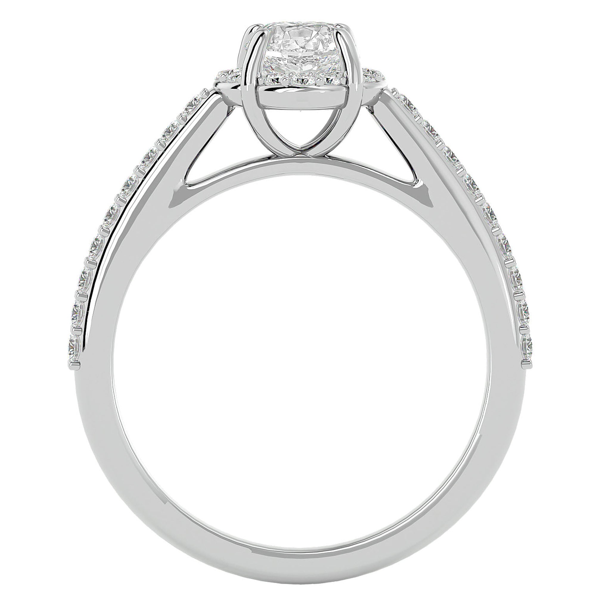 Inel de Logodnă Chateau din Aur 14k cu Diamante Create în Laborator Halo Pavé de 1.54 ct din 14k Aur Alb - Castelo.ro