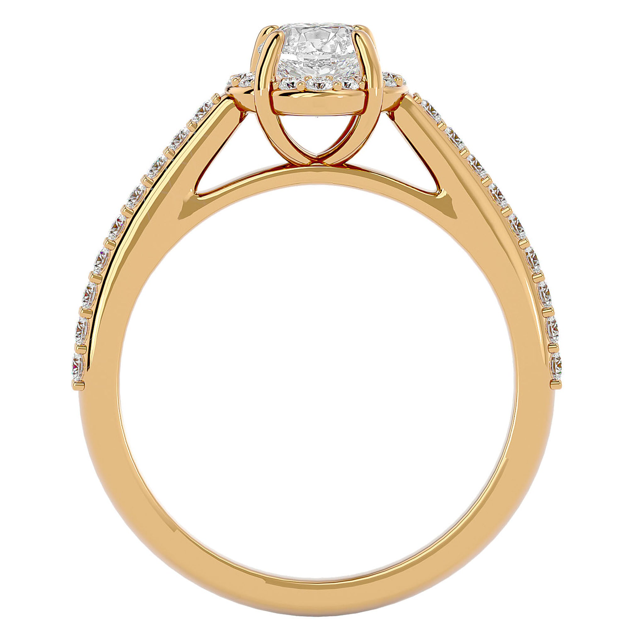 Inel de Logodnă Chateau cu Diamante Create în Laborator Halo Pavé de 1.54 ct din 18k Aur Galben - Castelo.ro