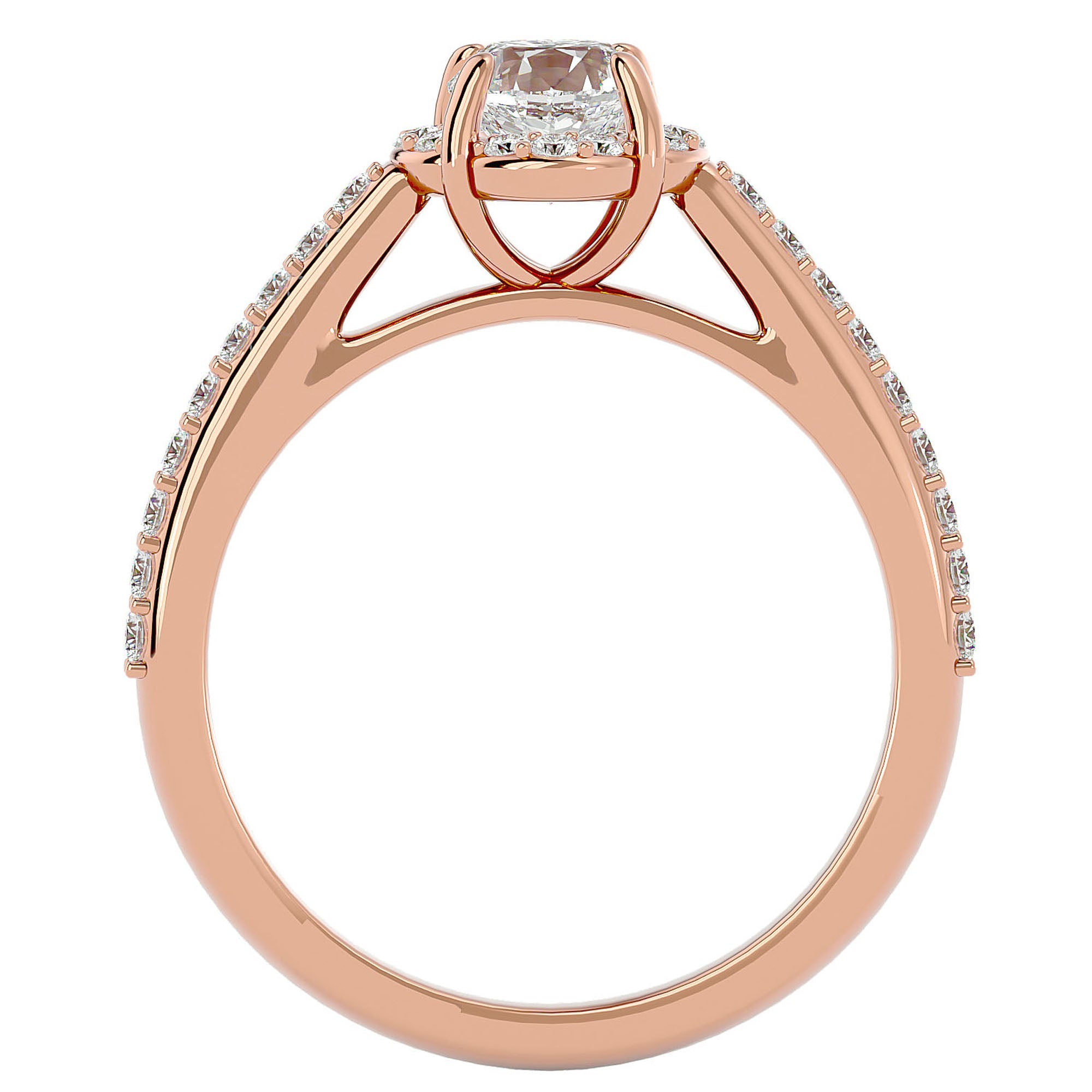 Inel de Logodnă Chateau din Aur 14k cu Diamante Create în Laborator Halo Pavé de 1.54 ct din 14k Aur Roz - Castelo.ro