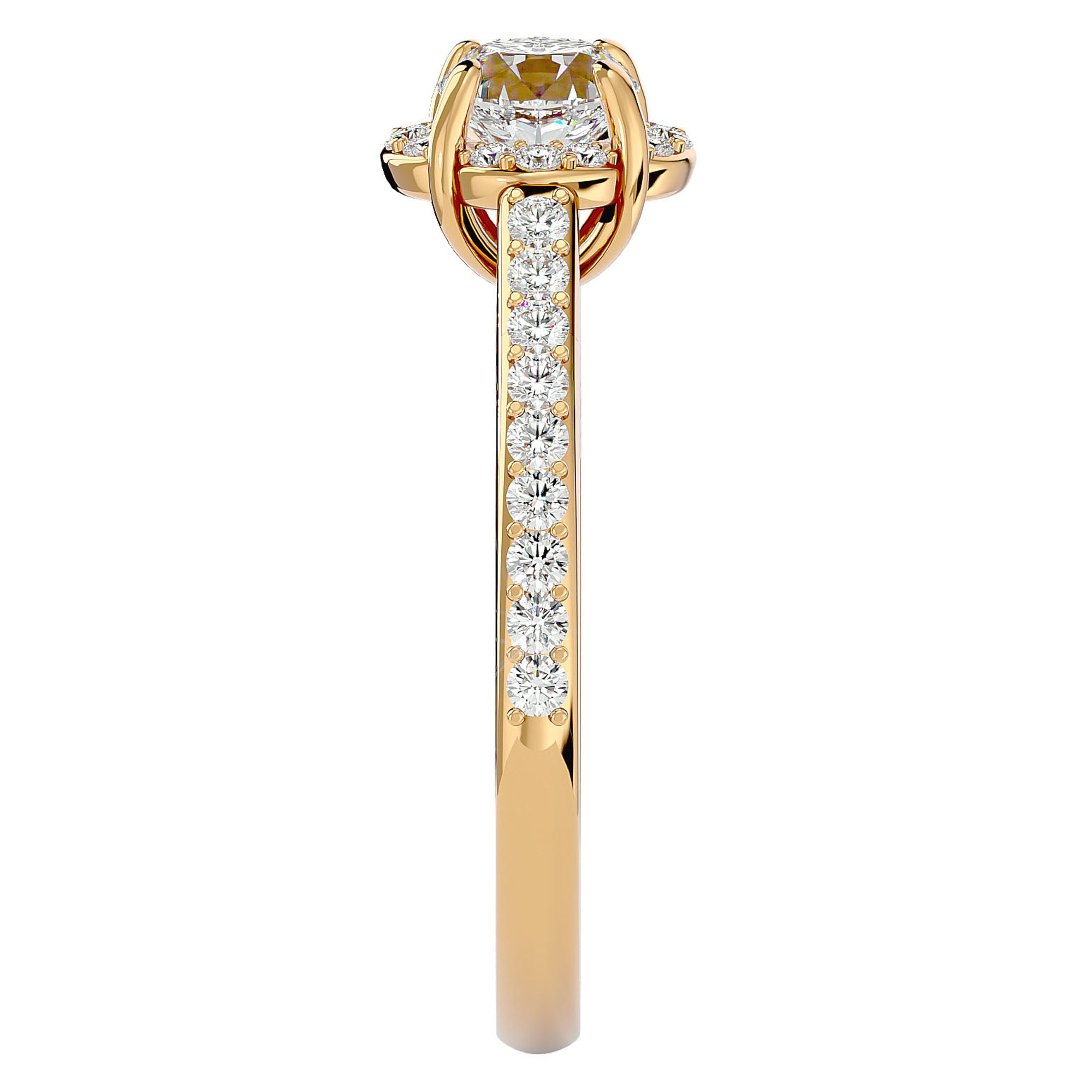 Inel de Logodnă Chateau cu Diamante Create în Laborator Halo Pavé de 1.54 ct din 18k Aur Galben - Castelo.ro