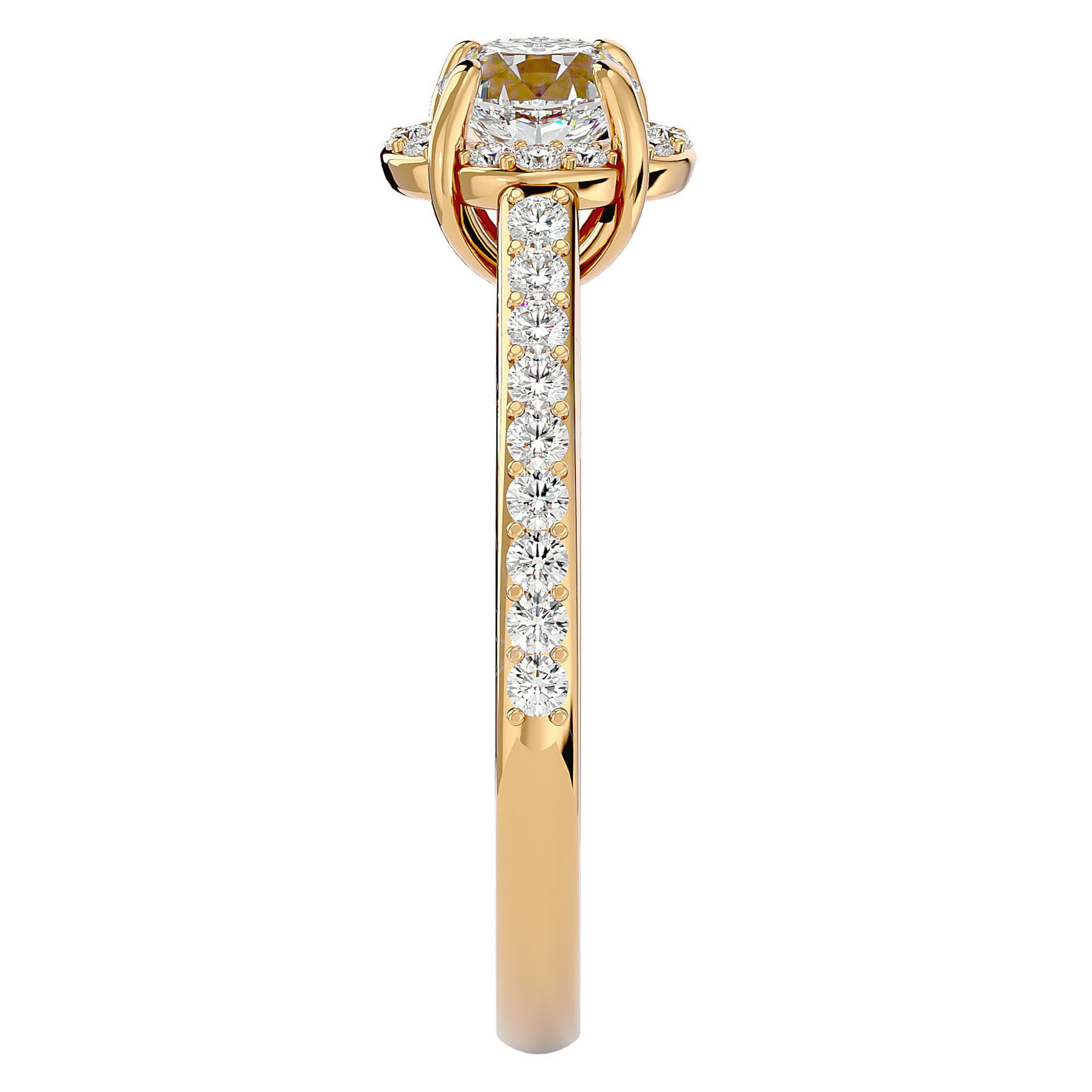 Inel de Logodnă Chateau din Aur 14k cu Diamante Create în Laborator Halo Pavé de 1.54 ct din 14k Aur Galben - Castelo.ro