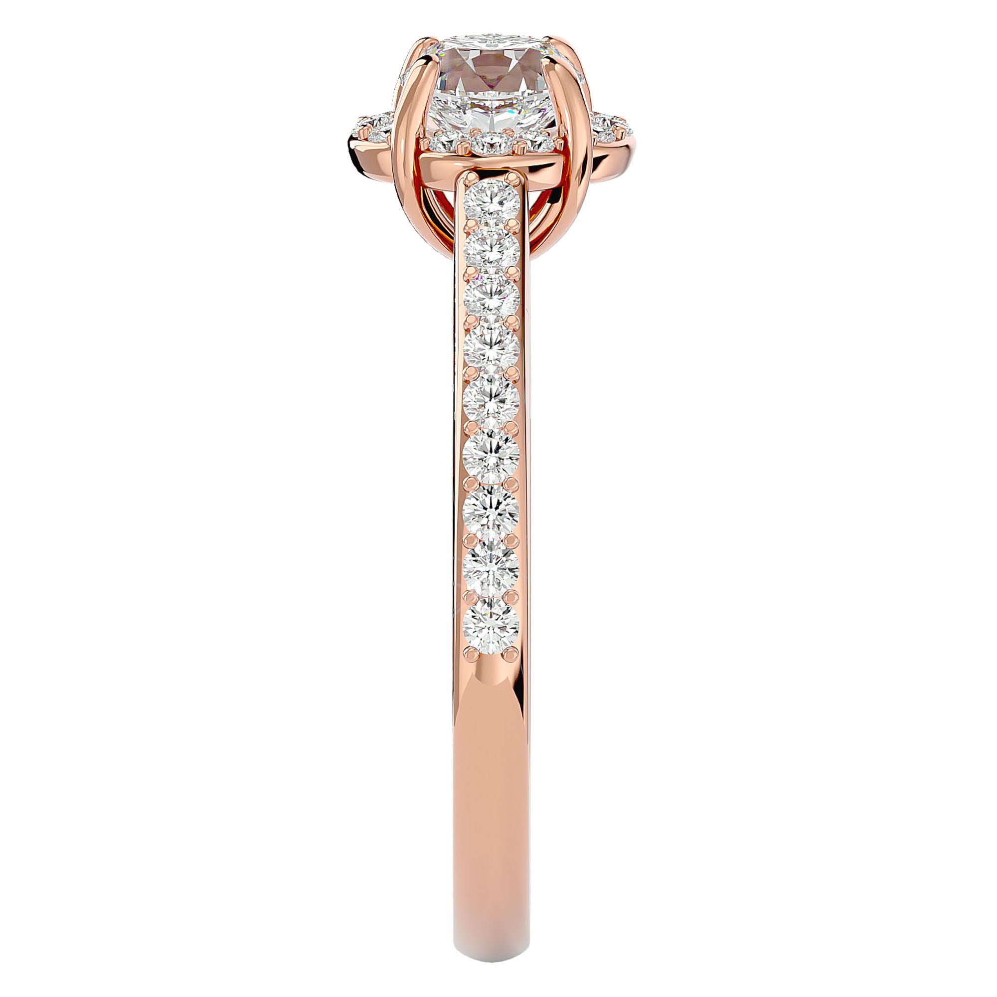 Inel de Logodnă Chateau cu Diamante Create în Laborator Halo Pavé de 1.54 ct din 18k Aur Roz - Castelo.ro