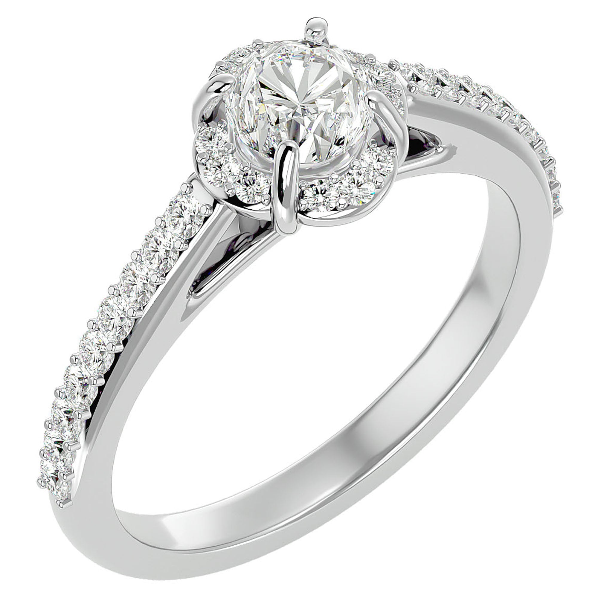 Inel de Logodnă Chateau din Aur 14k cu Diamante Create în Laborator Halo Pavé de 1.54 ct din 14k Aur Alb - Castelo.ro