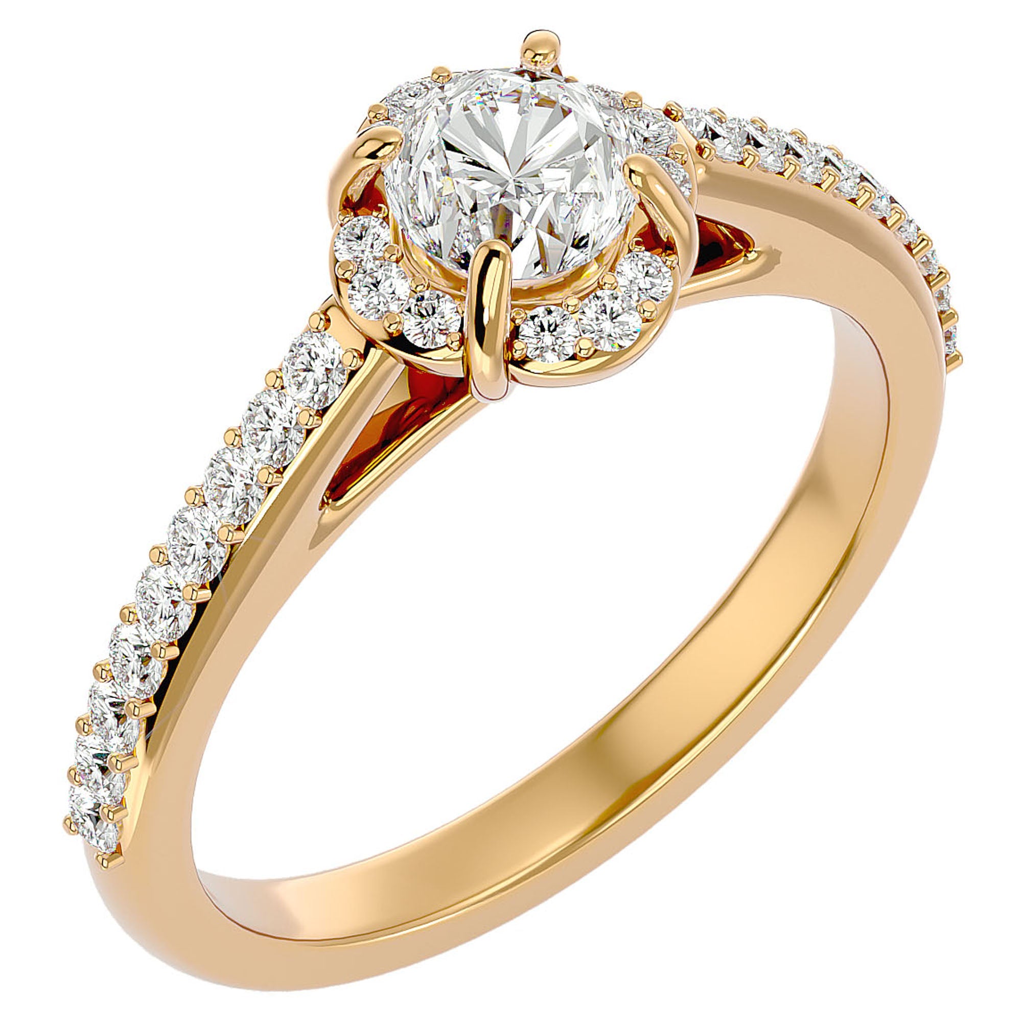Inel de Logodnă Chateau din Aur 14k cu Diamante Create în Laborator Halo Pavé de 1.54 ct din 14k Aur Galben - Castelo.ro