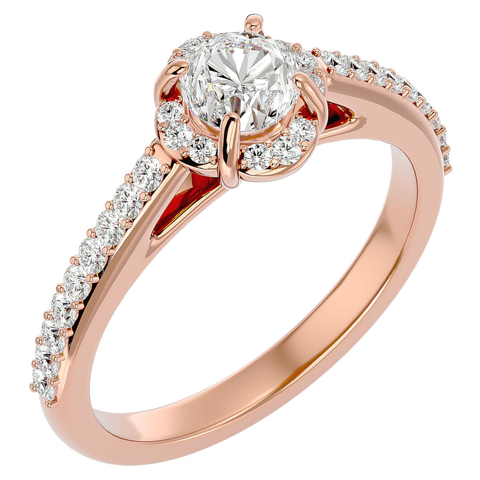 Inel de Logodnă Chateau din Aur 14k cu Diamante Create în Laborator Halo Pavé de 1.54 ct din 14k Aur Roz - Castelo.ro