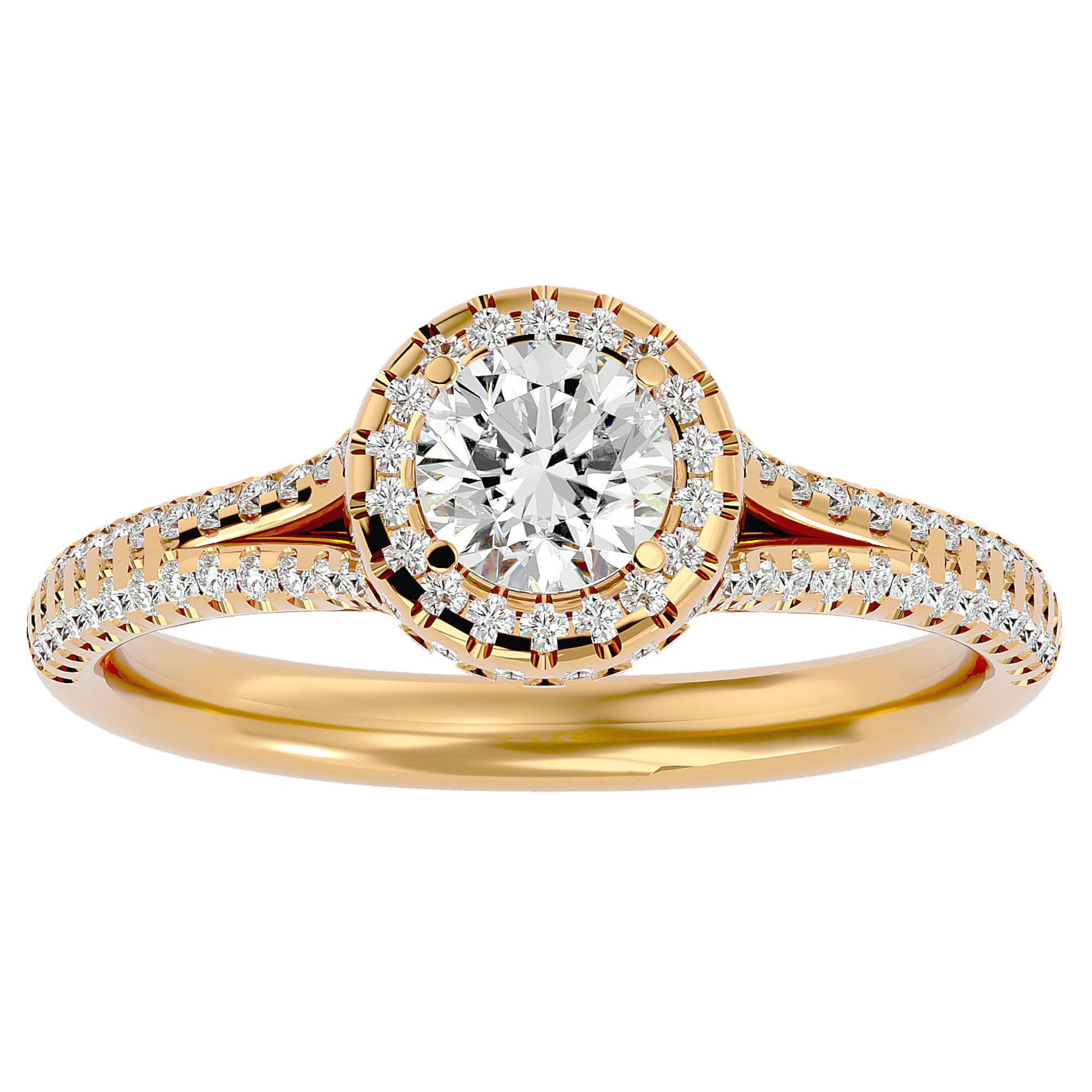 Inel de Logodnă Twilight din Aur 14k cu Moissanite Halo Pavé de 1.07 ct din 14k Aur Galben - Castelo.ro