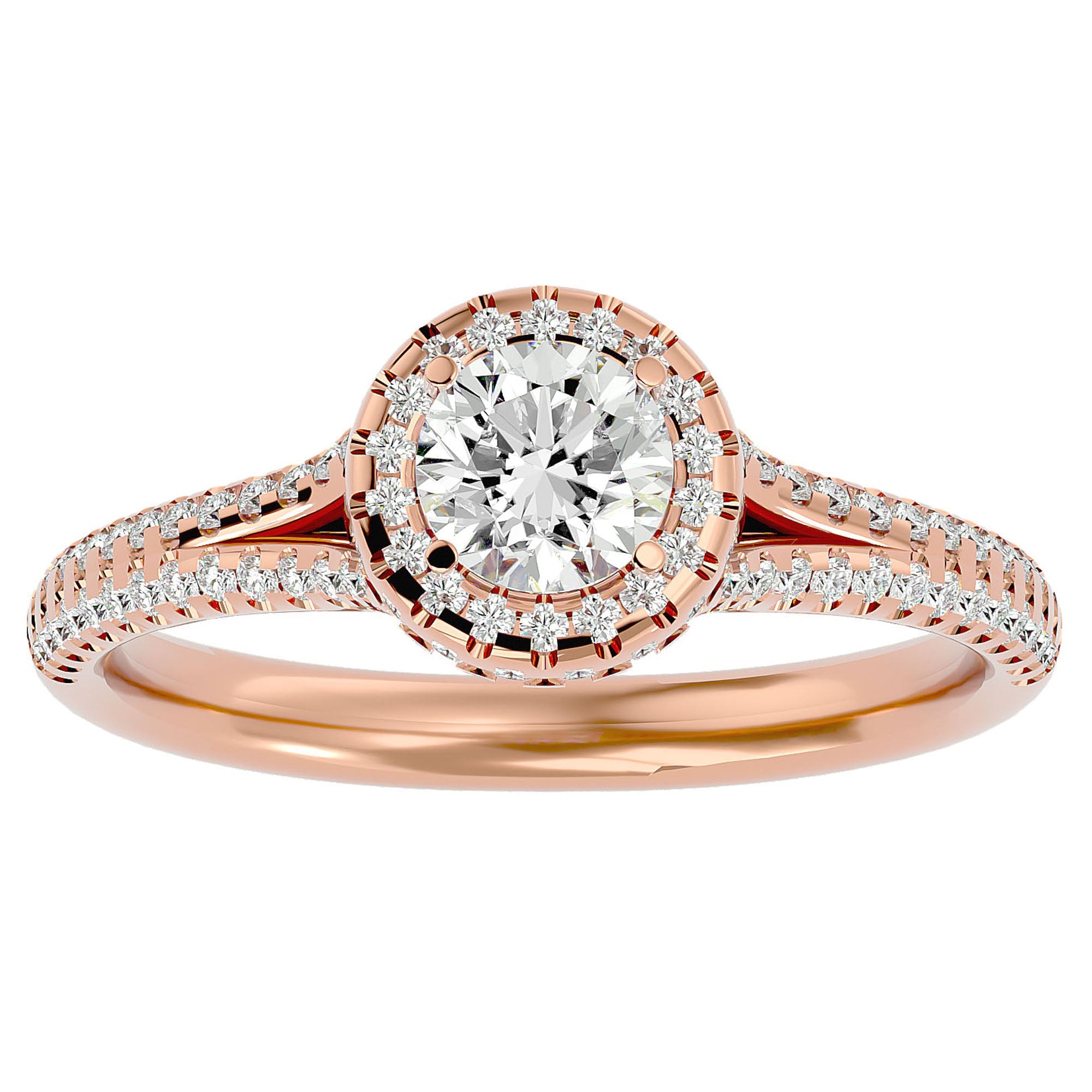 Inel de Logodnă Twilight din Aur 14k cu Moissanite Halo Pavé de 1.07 ct din 14k Aur Roz - Castelo.ro