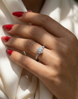 Inel de Logodnă Twilight din Aur 14k cu Diamante Naturale Halo Pavé de 1.07 ct din 14k Aur Alb - Castelo.ro