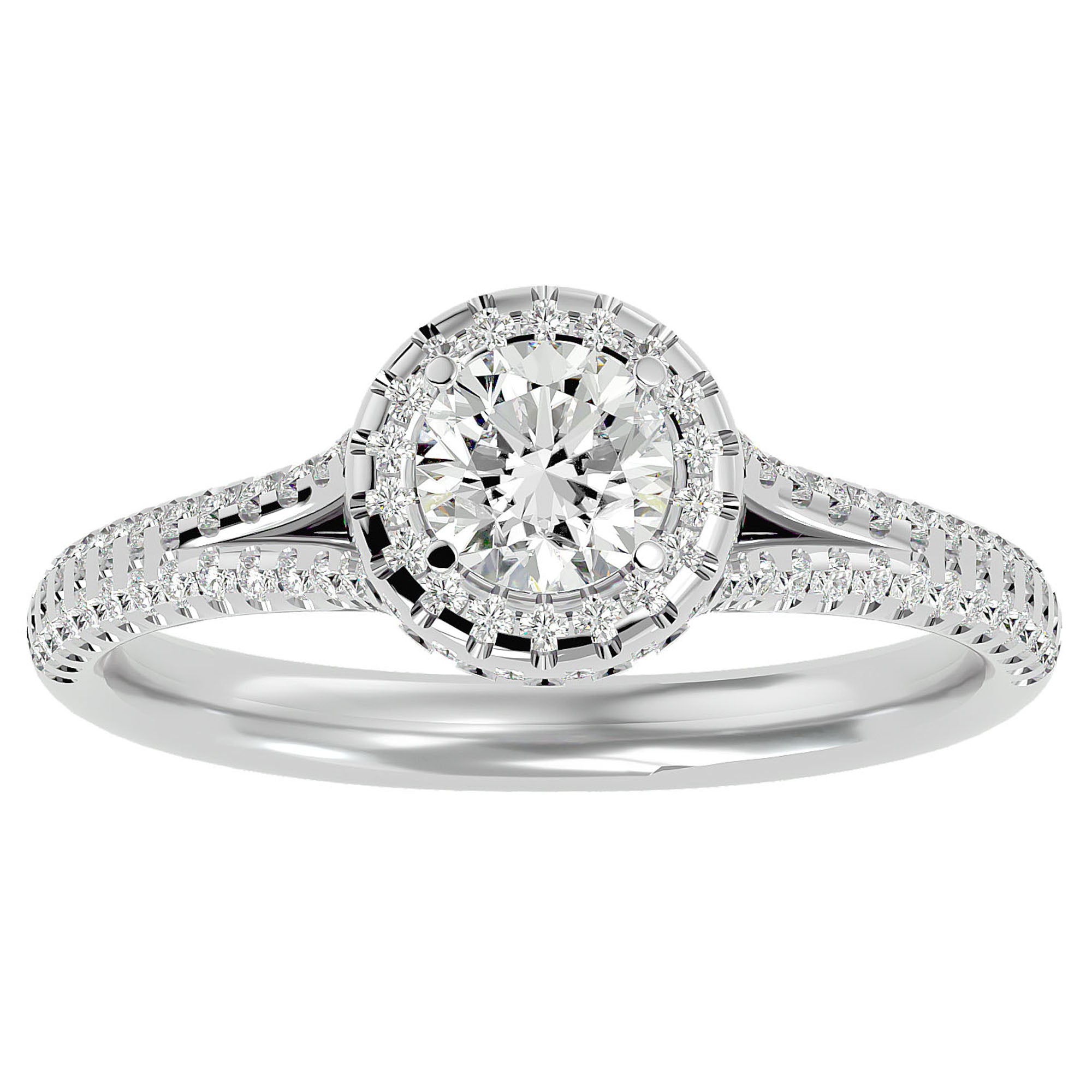 Inel de Logodnă Twilight din Aur 14k cu Diamante Naturale Halo Pavé de 1.07 ct din 14k Aur Alb - Castelo.ro