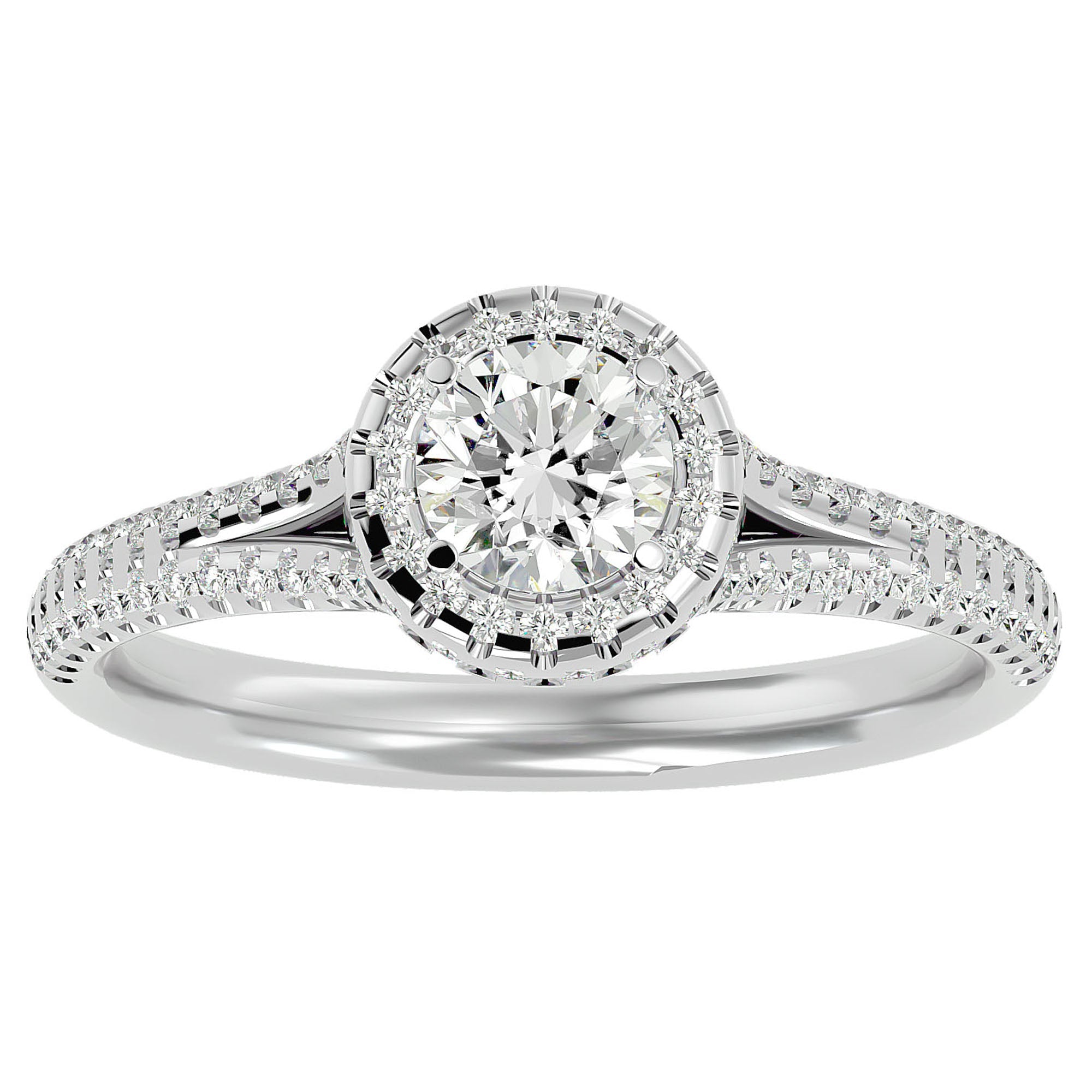 Inel de Logodnă Twilight din Aur 14k cu Moissanite Halo Pavé de 1.07 ct din 14k Aur Alb - Castelo.ro