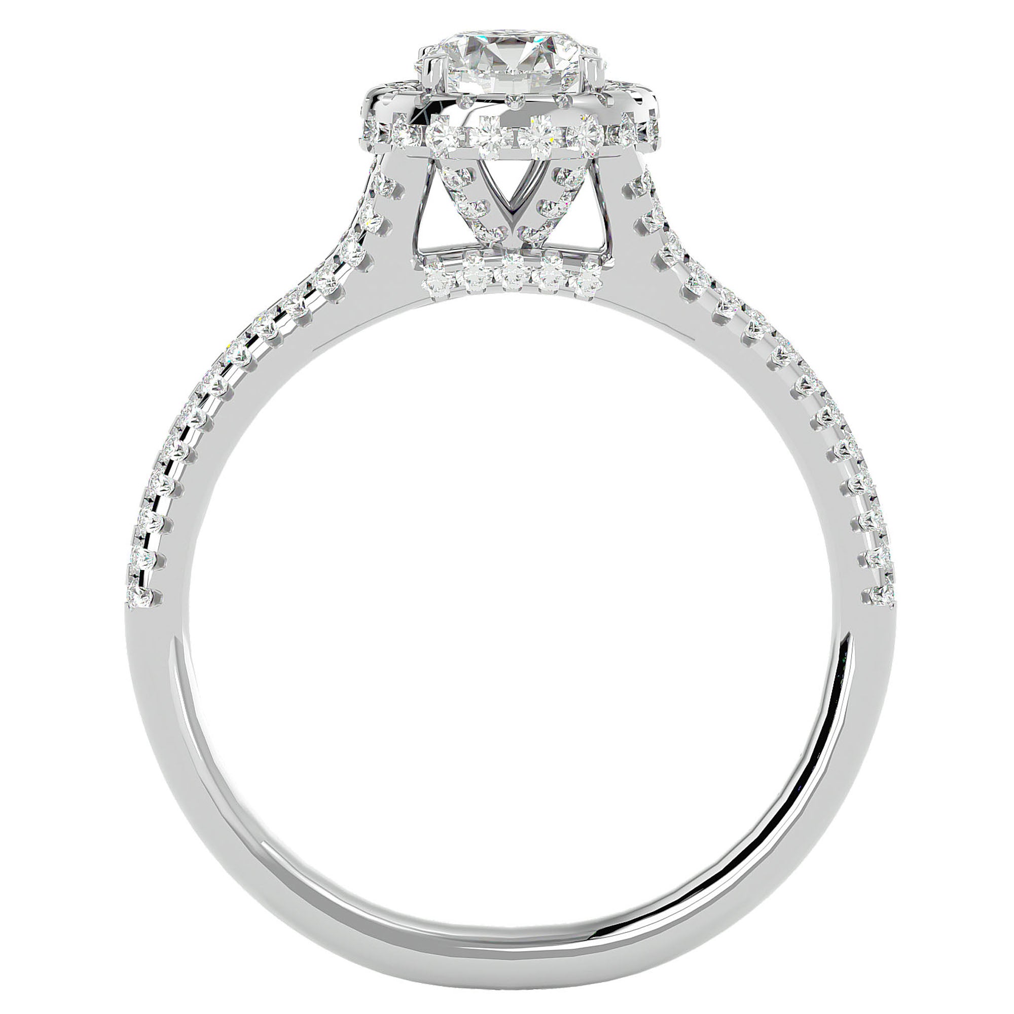 Inel de Logodnă Twilight din Aur 14k cu Diamante Naturale Halo Pavé de 1.07 ct din 14k Aur Alb - Castelo.ro